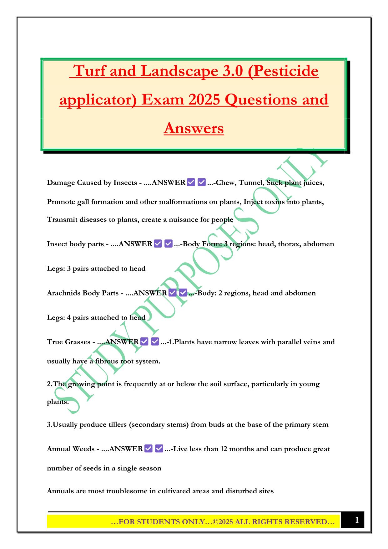 Turf and Landscape 3.0 (Pesticide applicator) Exam 2025 Questions and Answers