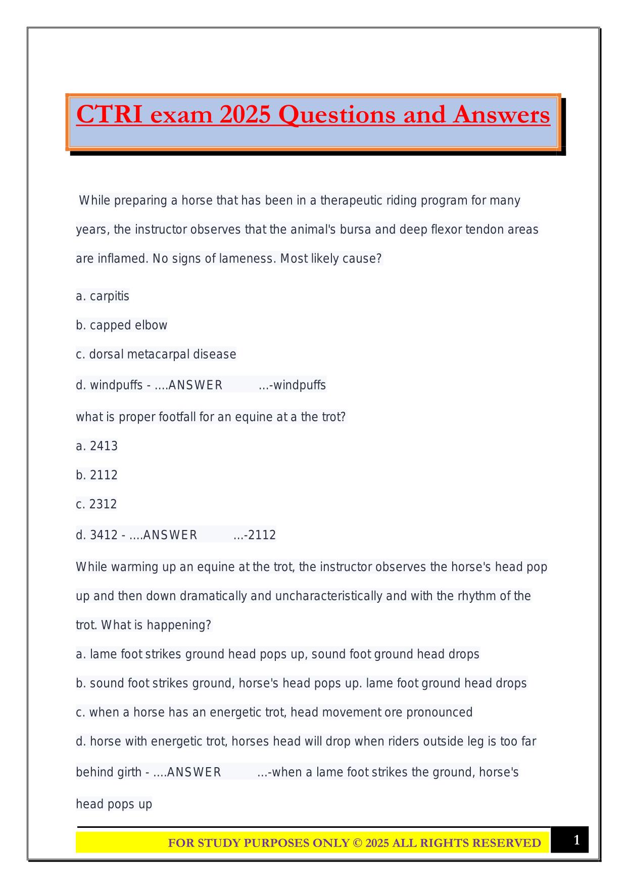 CTRI exam 2025 Questions and Answers