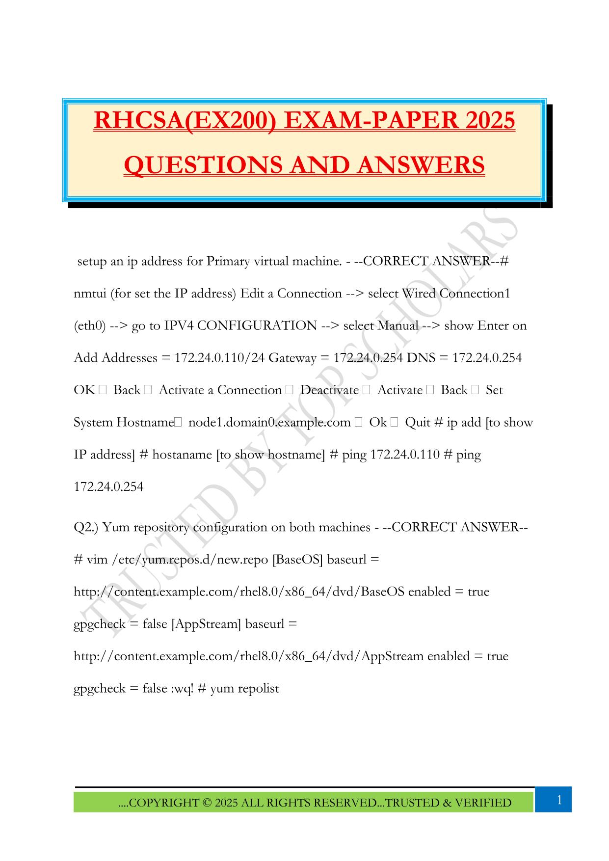 RHCSA(EX200) EXAM-PAPER 2025 QUESTIONS AND ANSWERS
