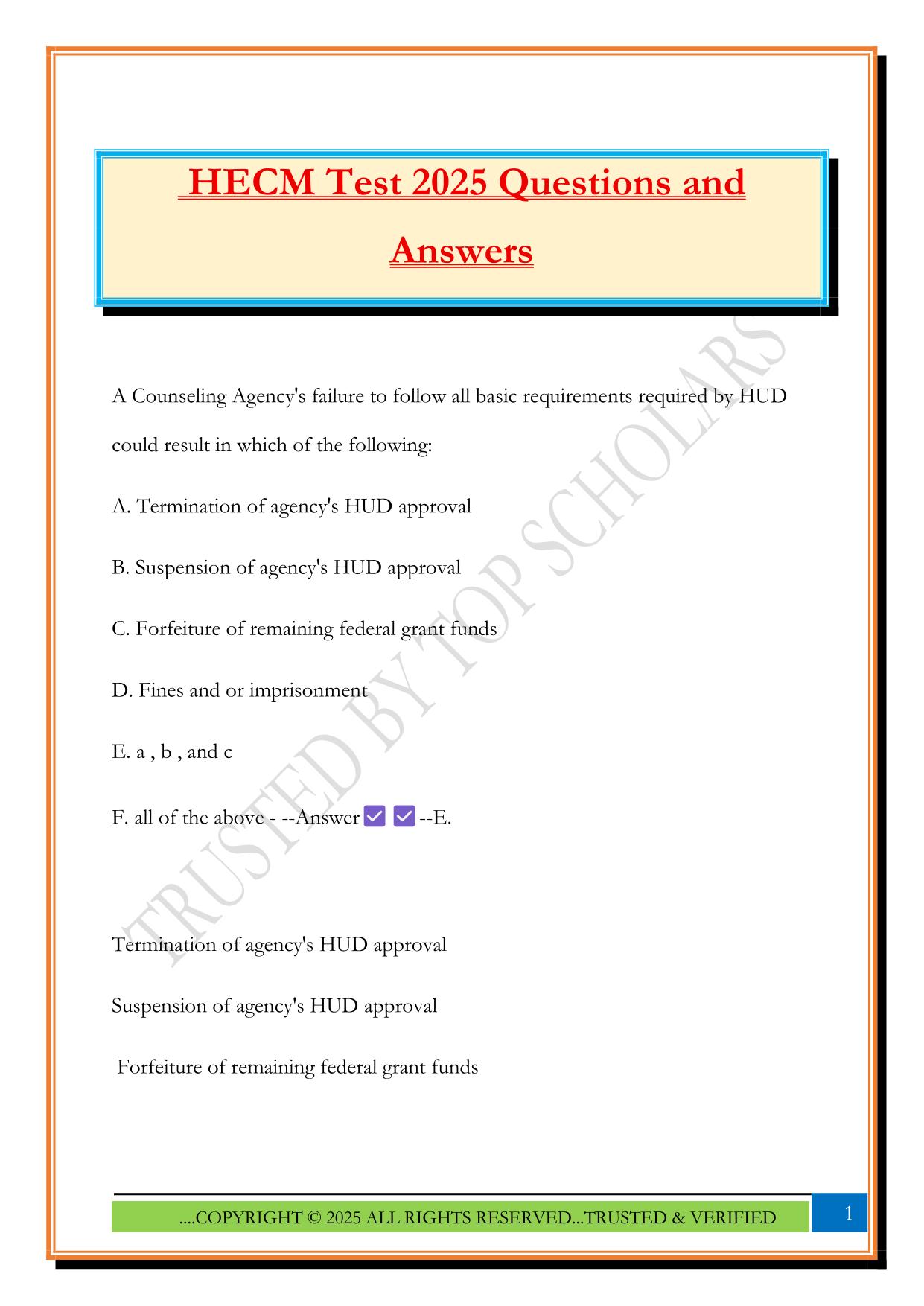 HECM Test 2025 Questions and Answers