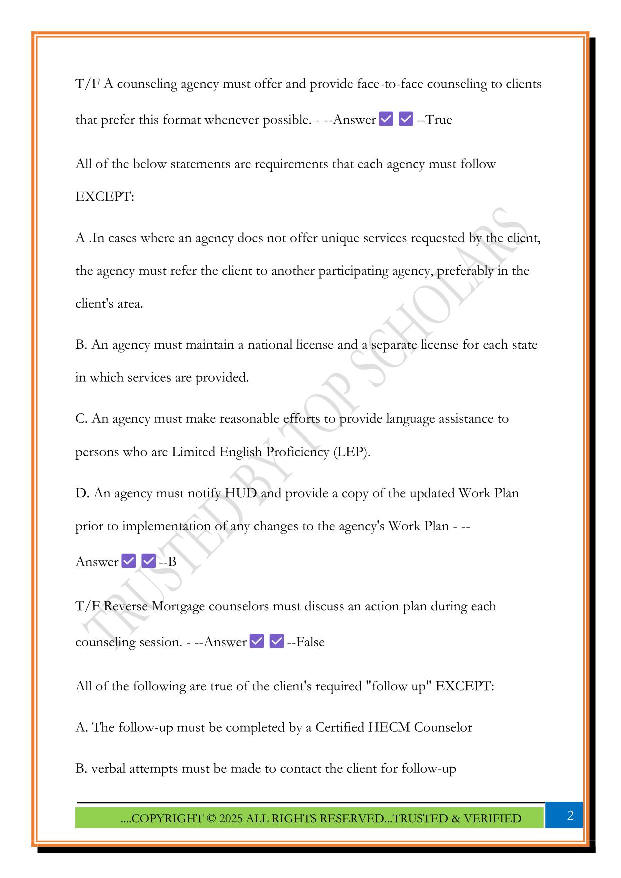 HECM Test 2025 Questions and Answers