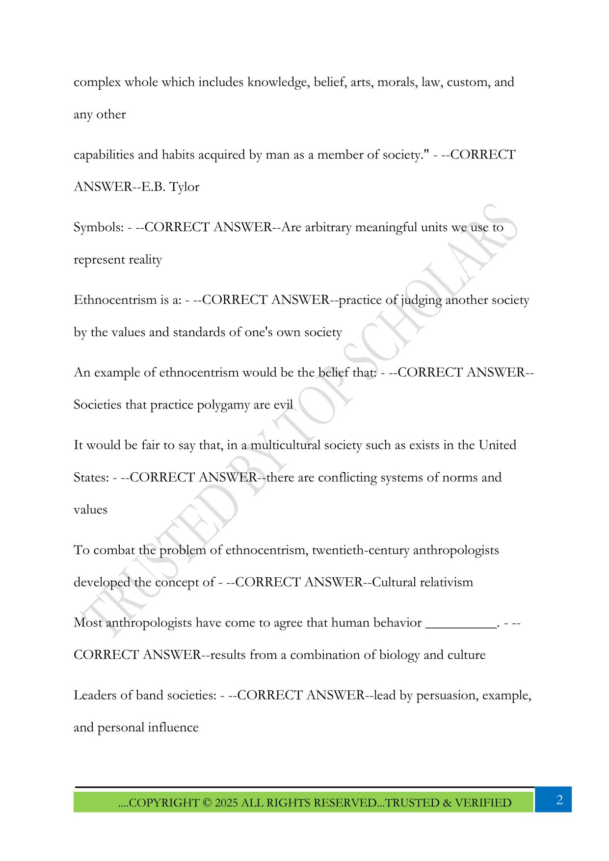 Anthropology Test 2 WVU Sahady 2025 Questions and Answer