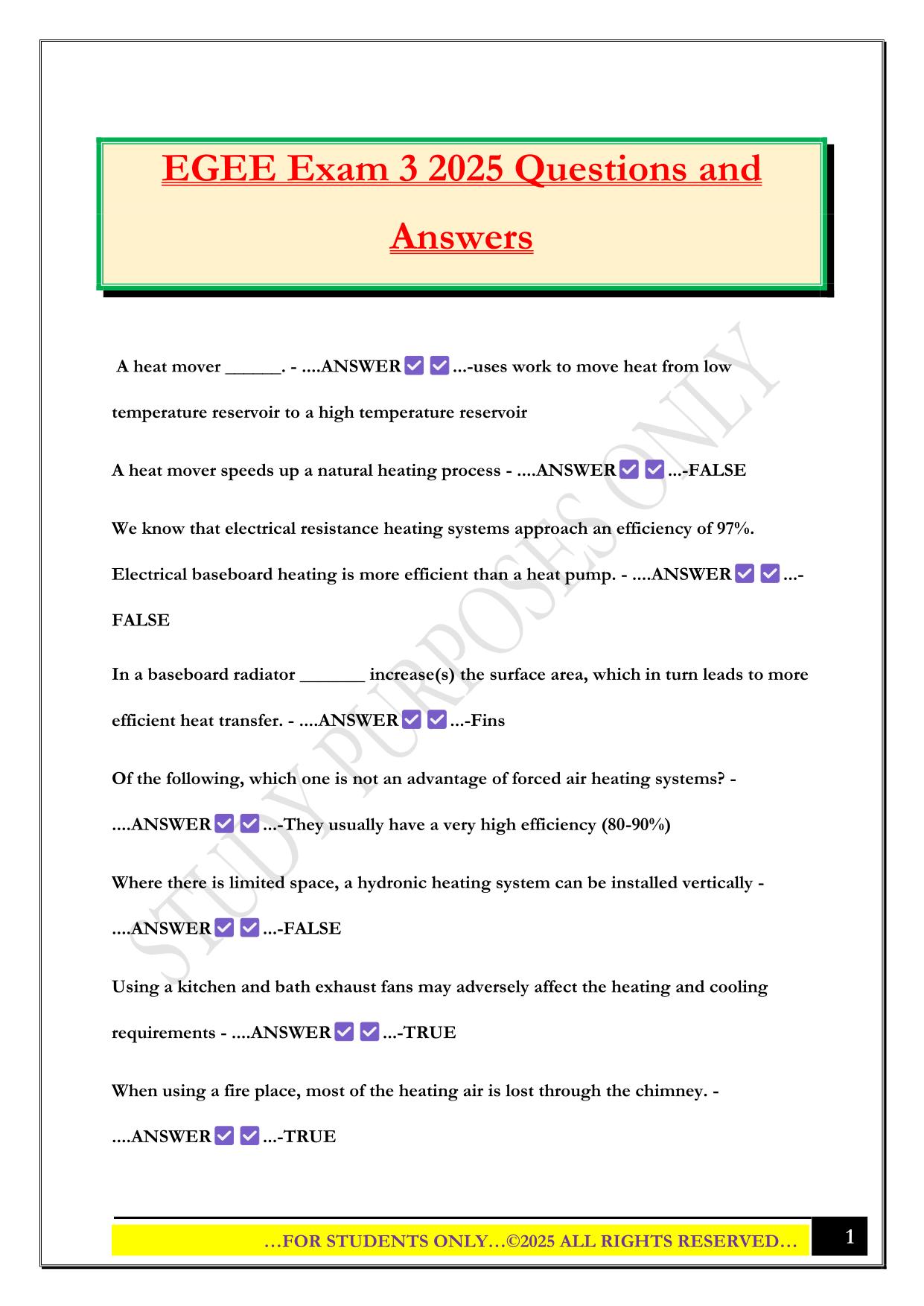 EGEE Exam 3 2025 Questions and Answers