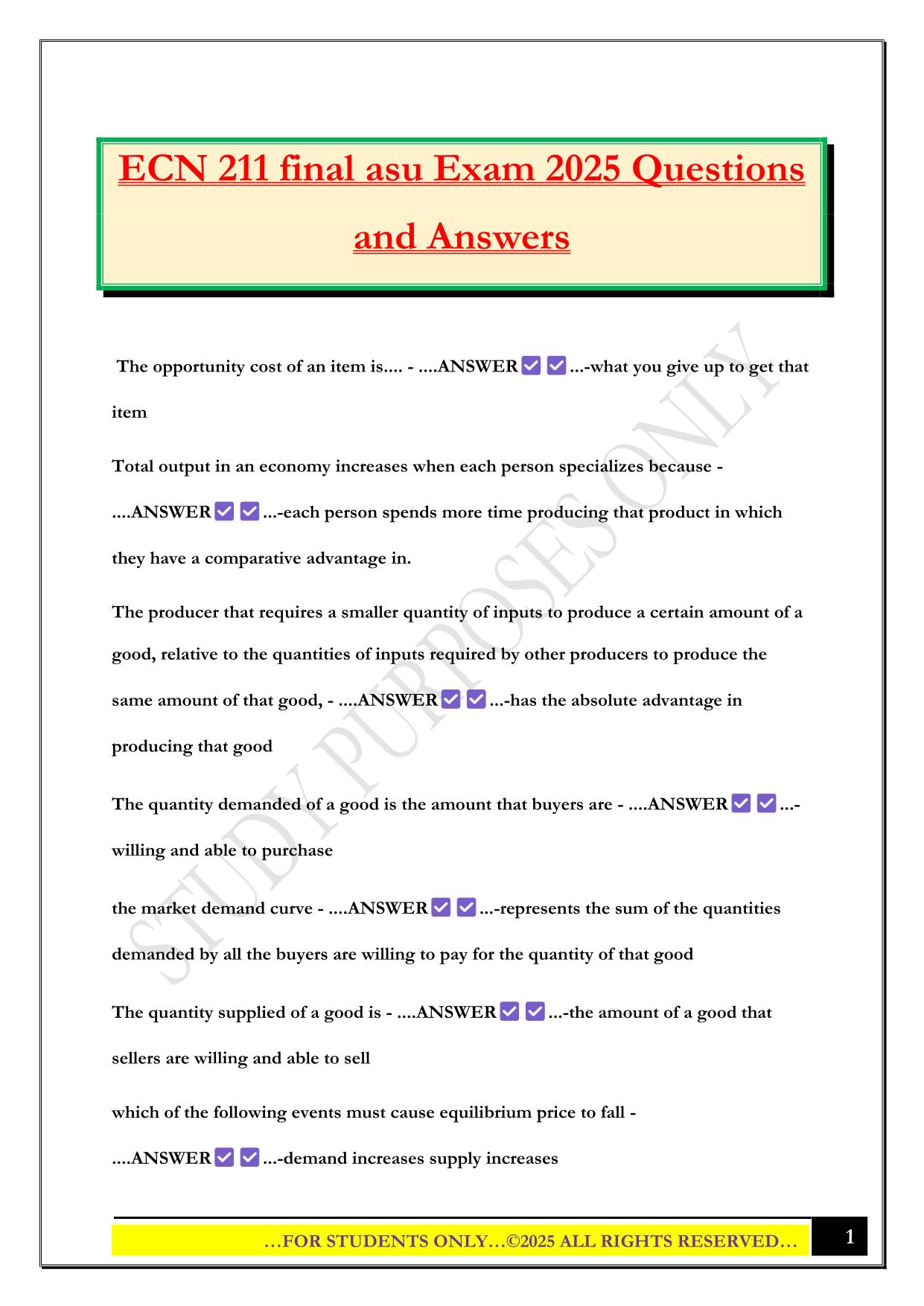 ECN 211 final asu Exam 2025 Questions and Answers