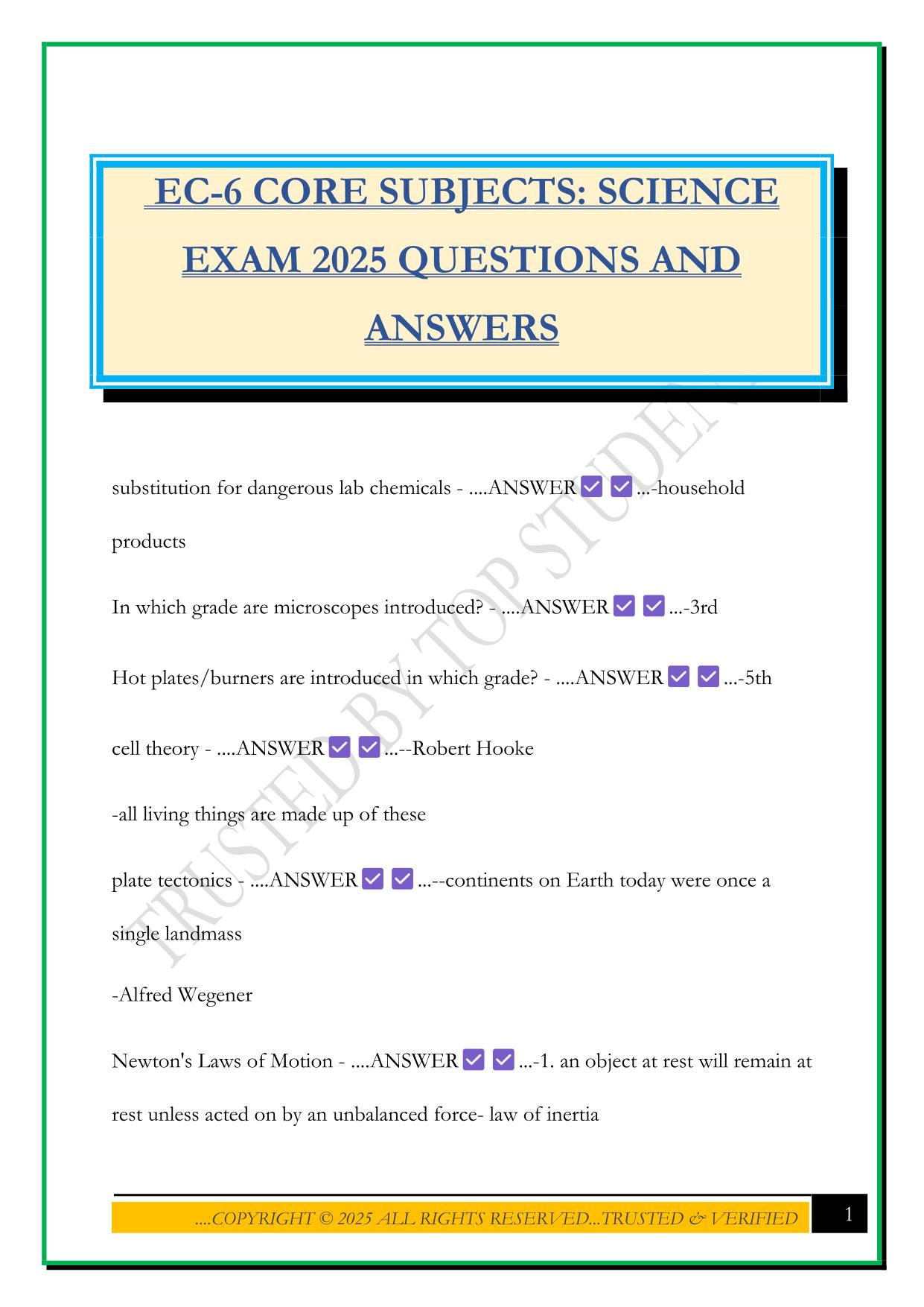 EC-6 CORE SUBJECTS: SCIENCE EXAM 2025 QUESTIONS AND ANSWERS