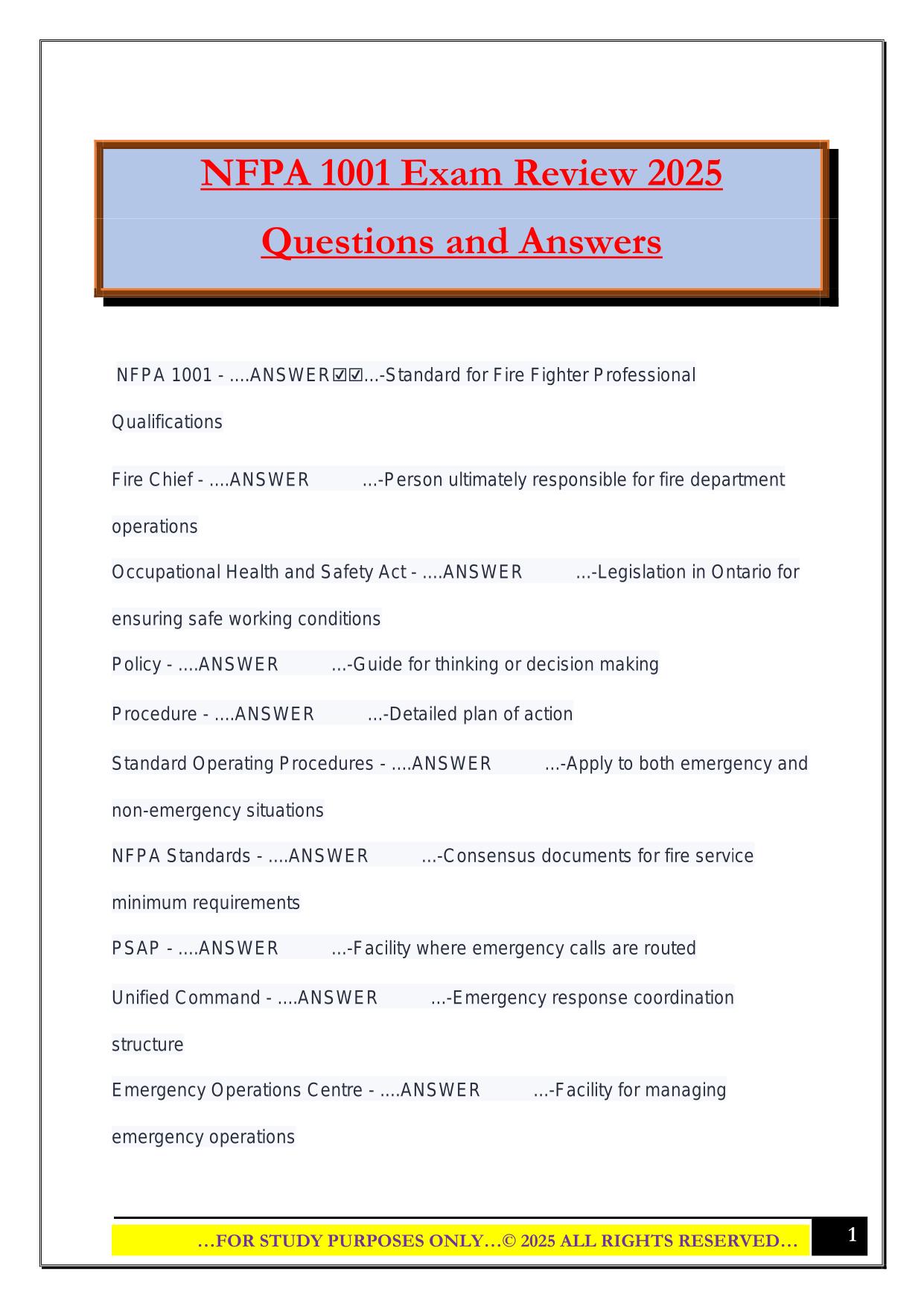 NFPA 1001 Exam Review 2025 Questions and Answers