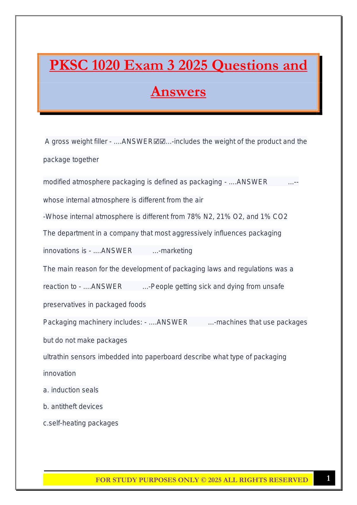 PKSC 1020 Exam 3 2025 Questions and Answers