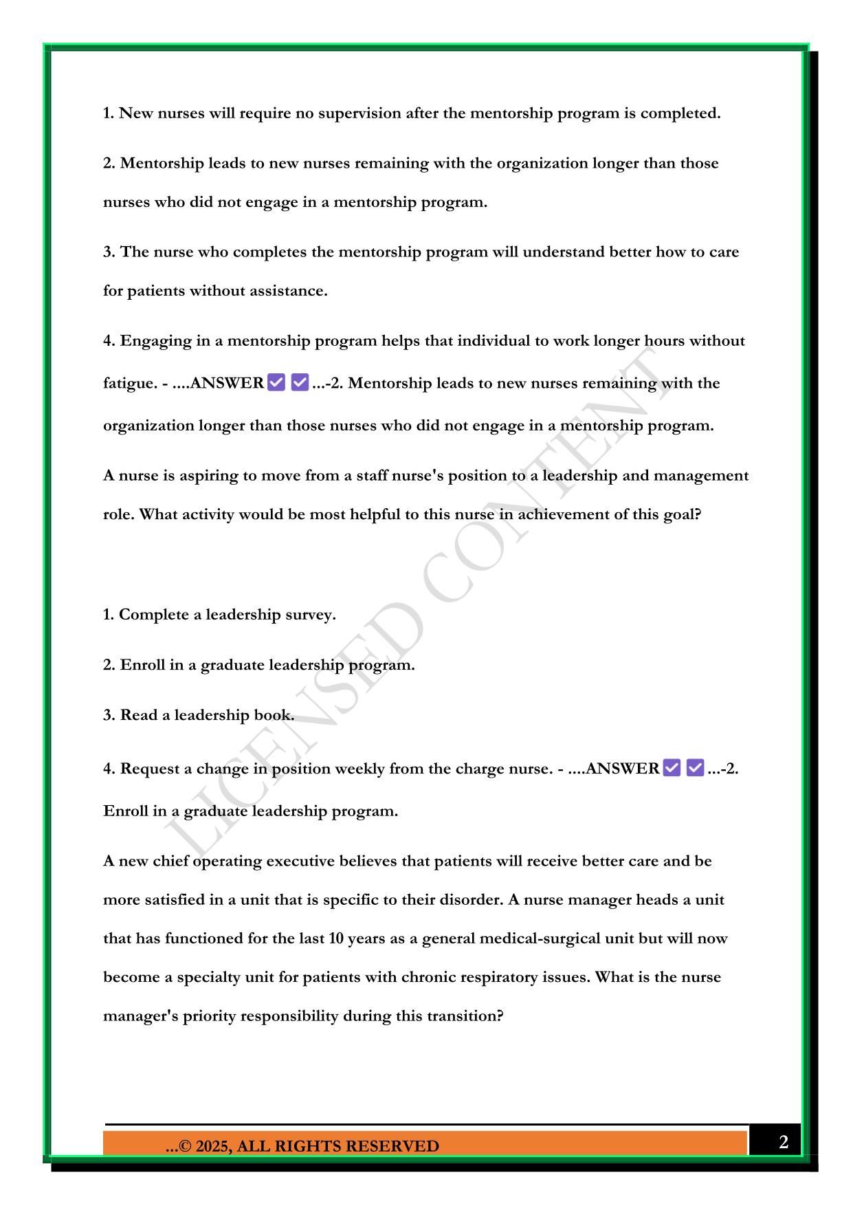 CHAPTER 3: THEORIES AND PRINCIPLES OF NURSING LEADERSHIP AND MANAGEMENT NCLEX QUESTIONS WITH CORRECT ANSWERS