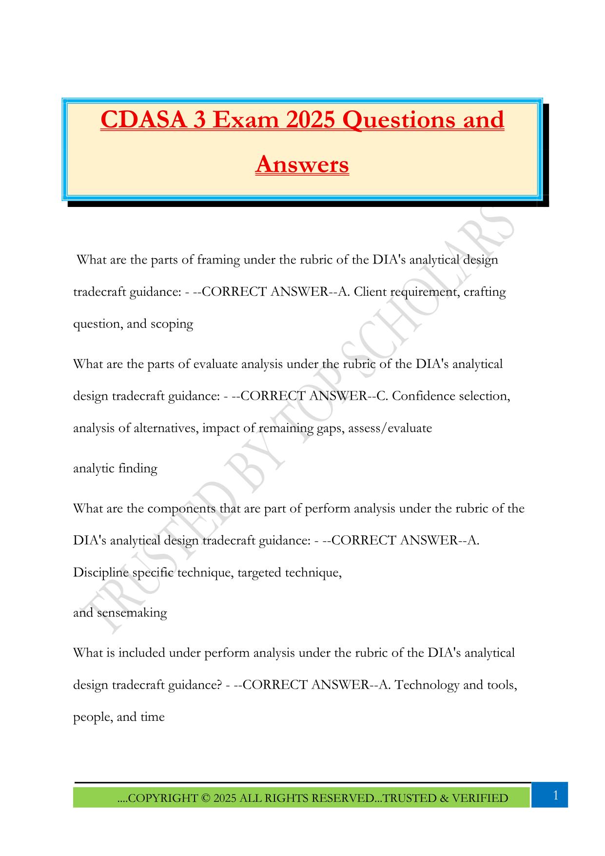 CDASA 3 Exam 2025 Questions and Answers