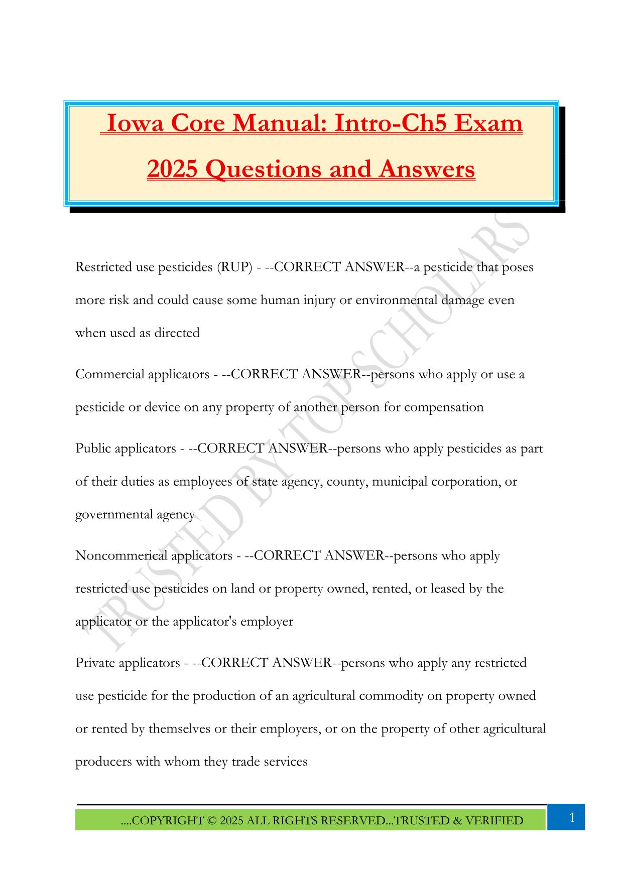 Iowa Core Manual: Intro-Ch5 Exam 2025 Questions and Answers