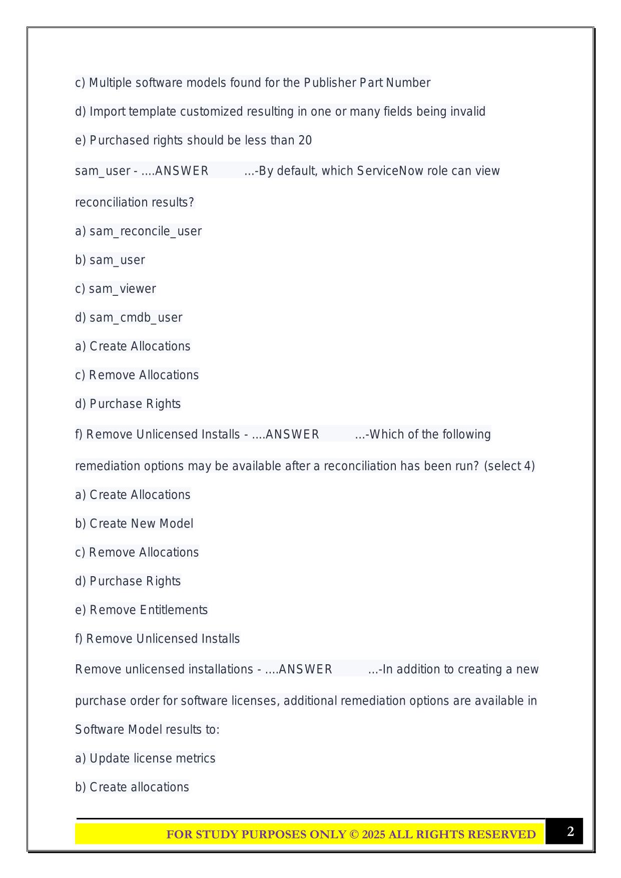 ServiceNow CIS - SAM (Software Asset Management) Exam 2025 Questions and Answers