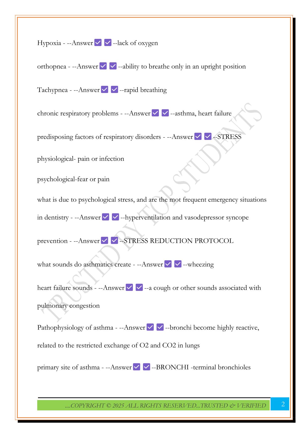 CMCP EXAM 2 HYPERVENTILATION AND ASTHMA 2025 QUESTIONS AND ANSWERS