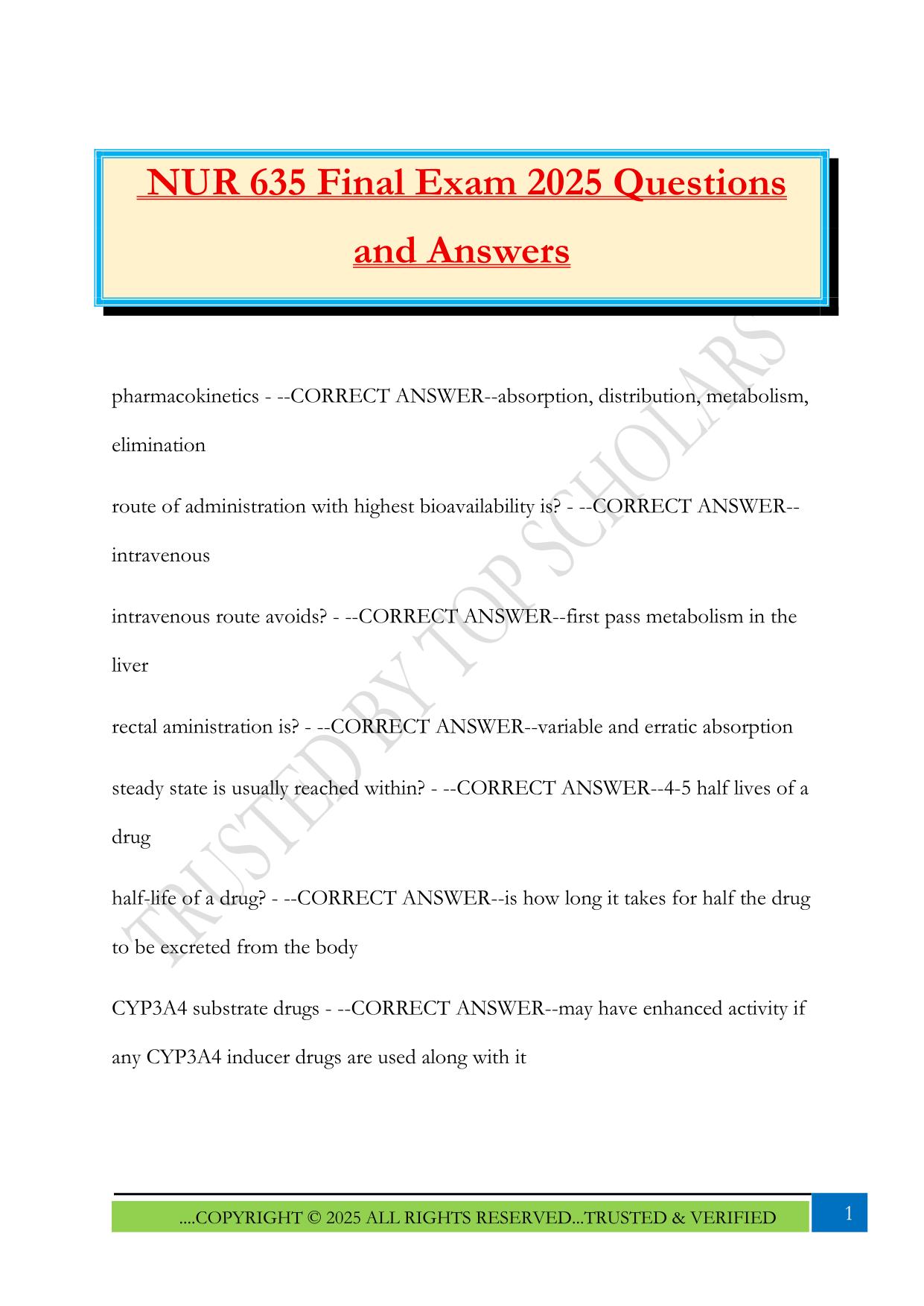 NUR 635 Final Exam 2025 Questions and Answers