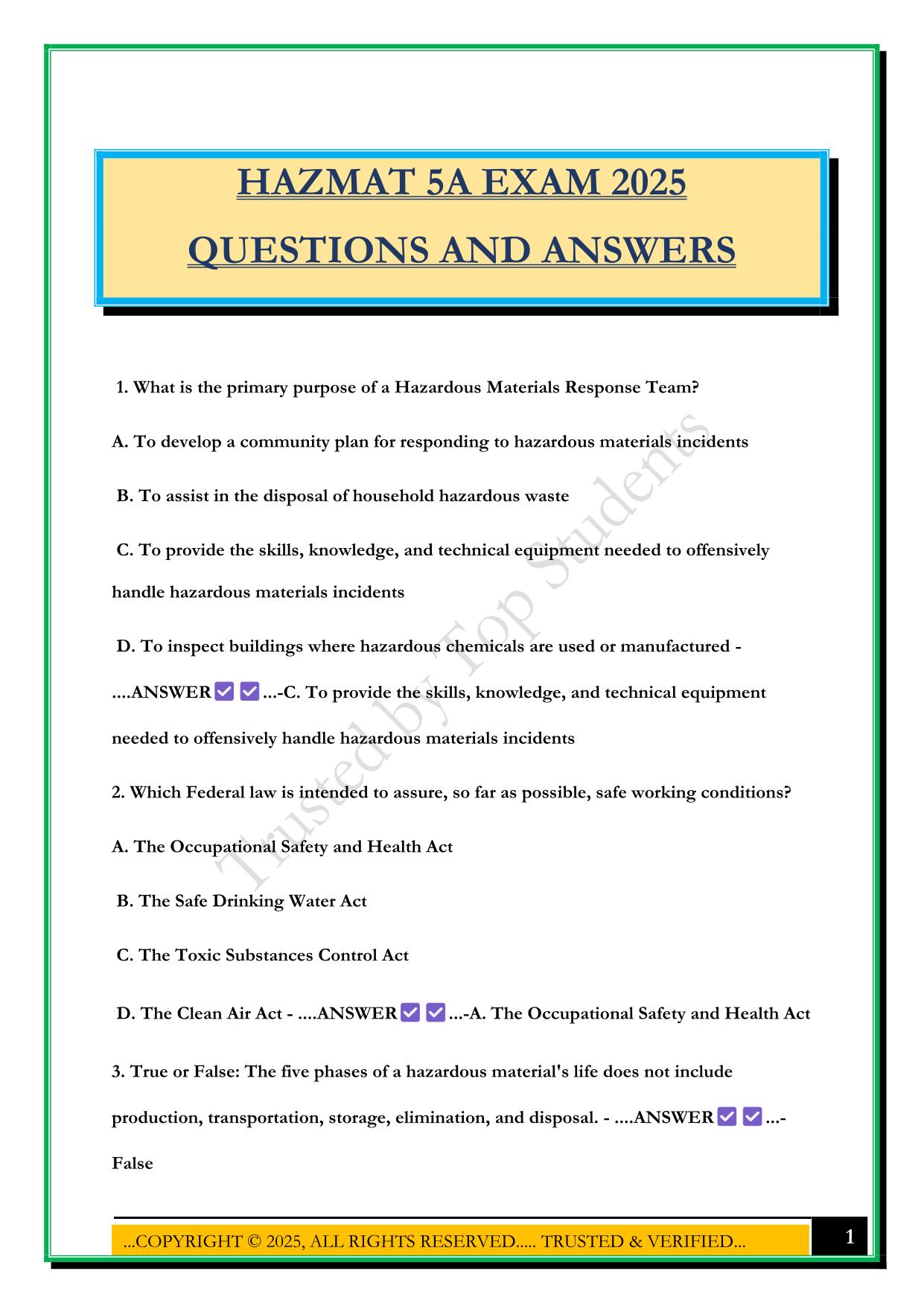 HAZMAT 5A EXAM 2025 QUESTIONS AND ANSWERS