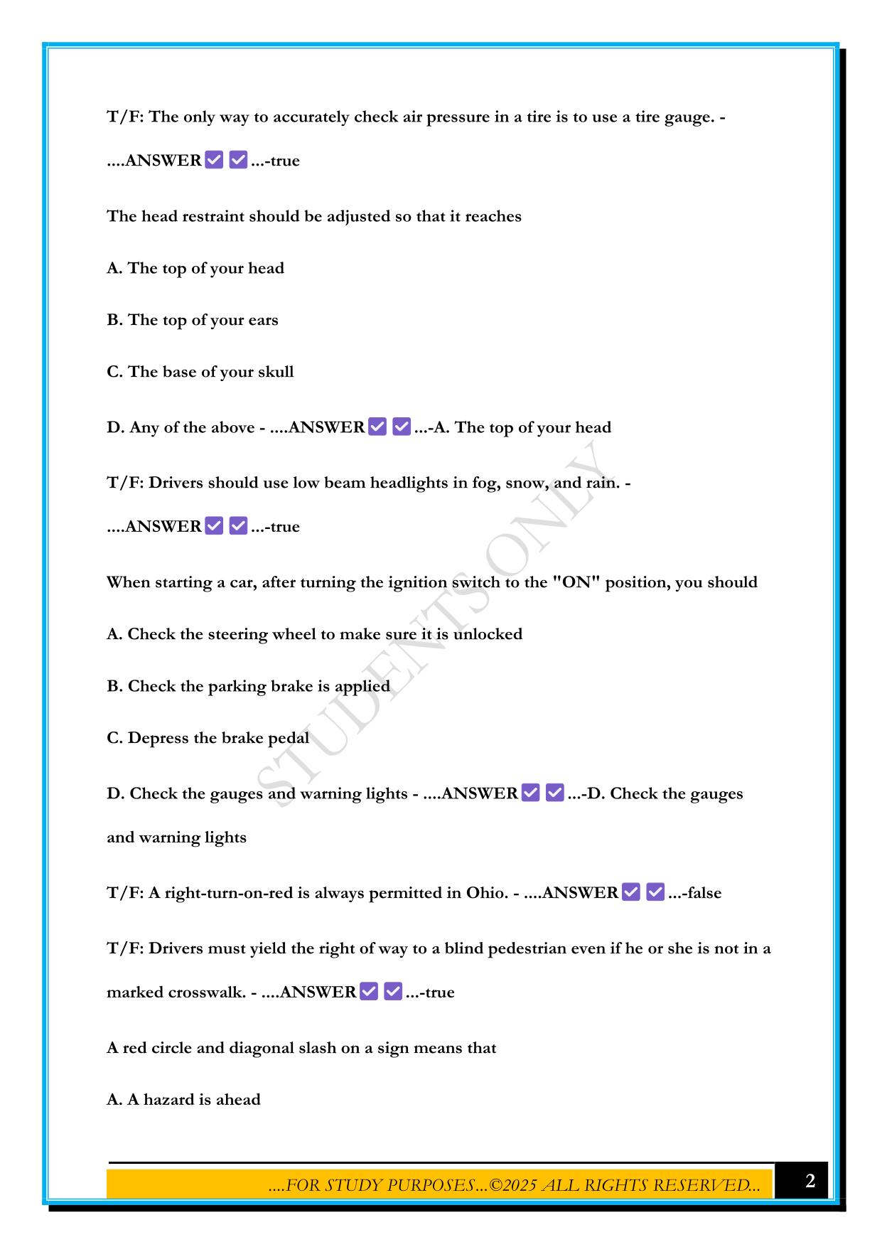OHIO DRIVING TEST 2025 QUESTIONS AND ANSWERS