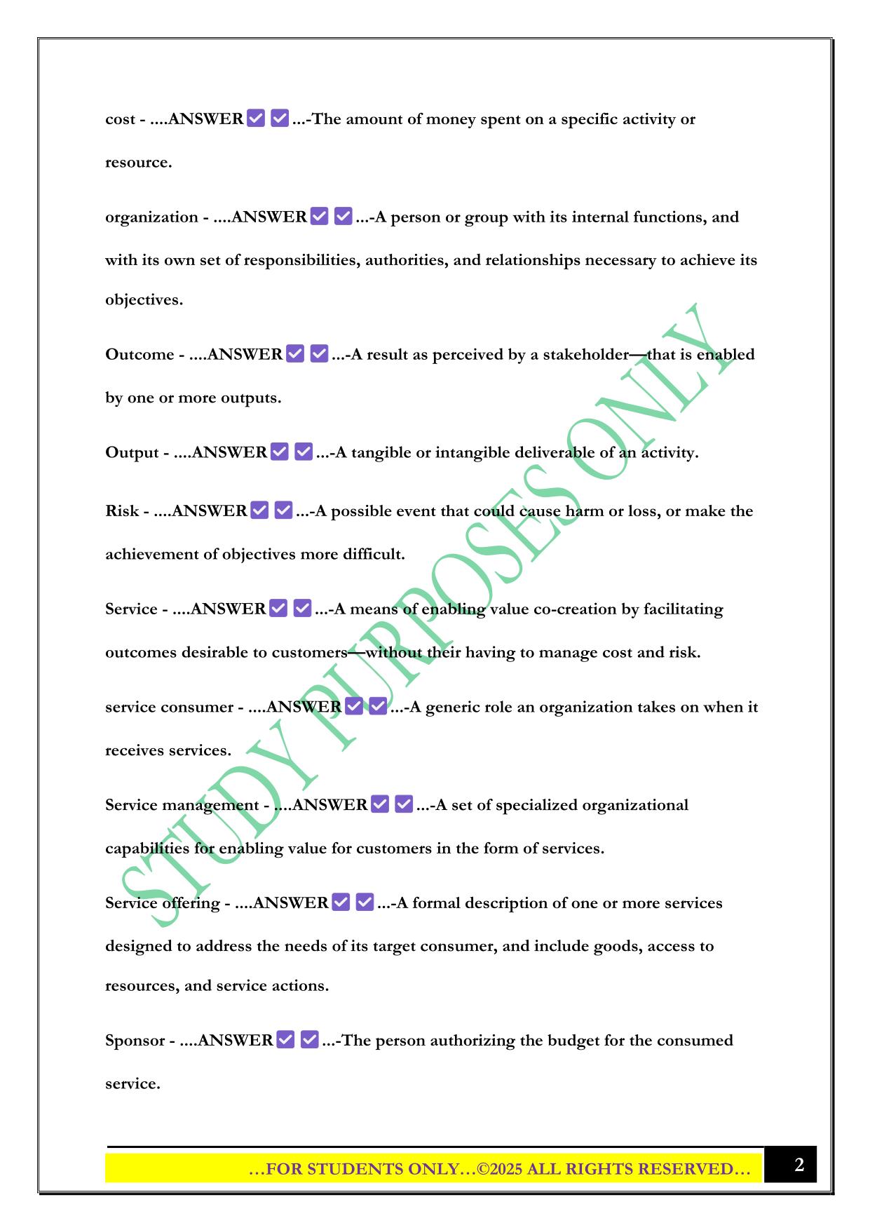WGU ITIL V4 EXAM 2025 QUESTIONS AND ANSWERS