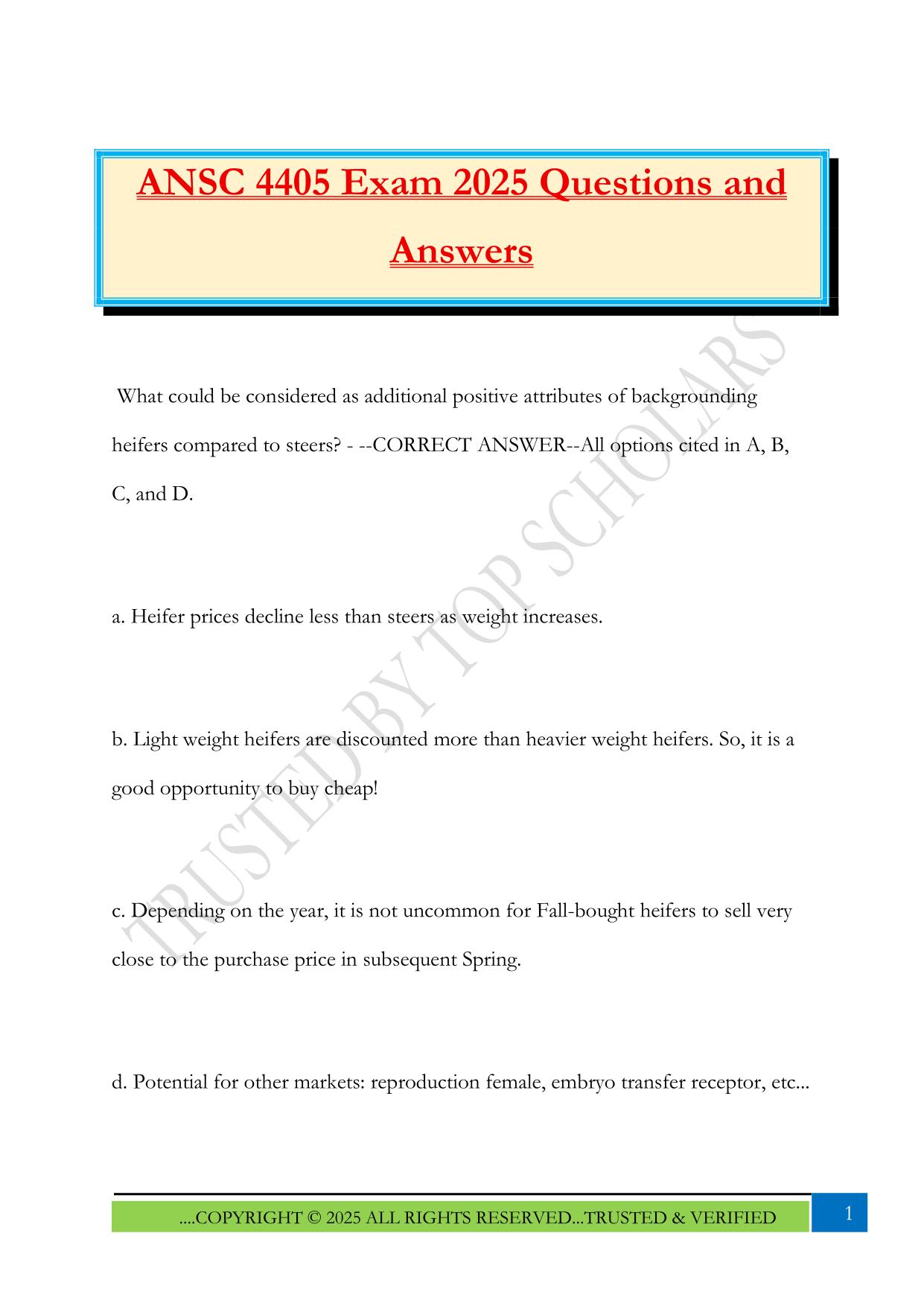 ANSC 4405 Exam 2025 Questions and Answers