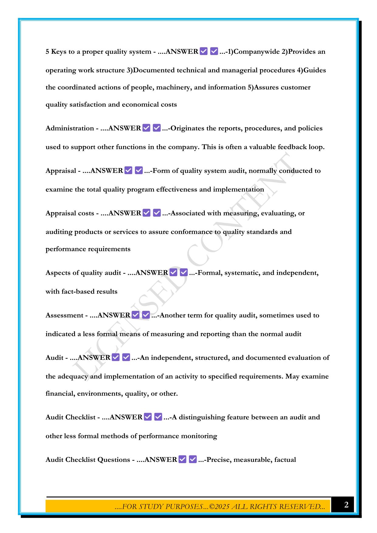 CQE - CERTIFIED QUALITY ENGINEER PRIMER - II.THE QUALITY SYSTEM EXAM 2025 QUESTIONS AND ANSWERS