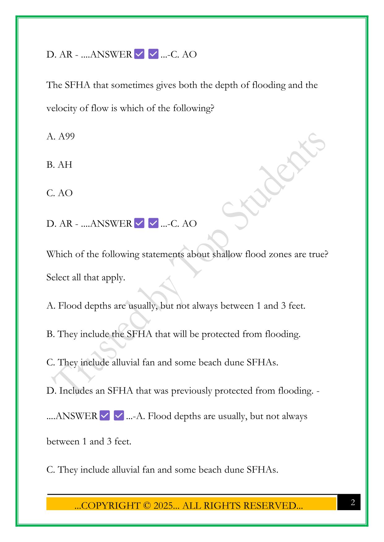 FLOODPLAIN MANAGEMENT - EXAM 1 (2/2) 2025 QUESTIONS AND ANSWERS