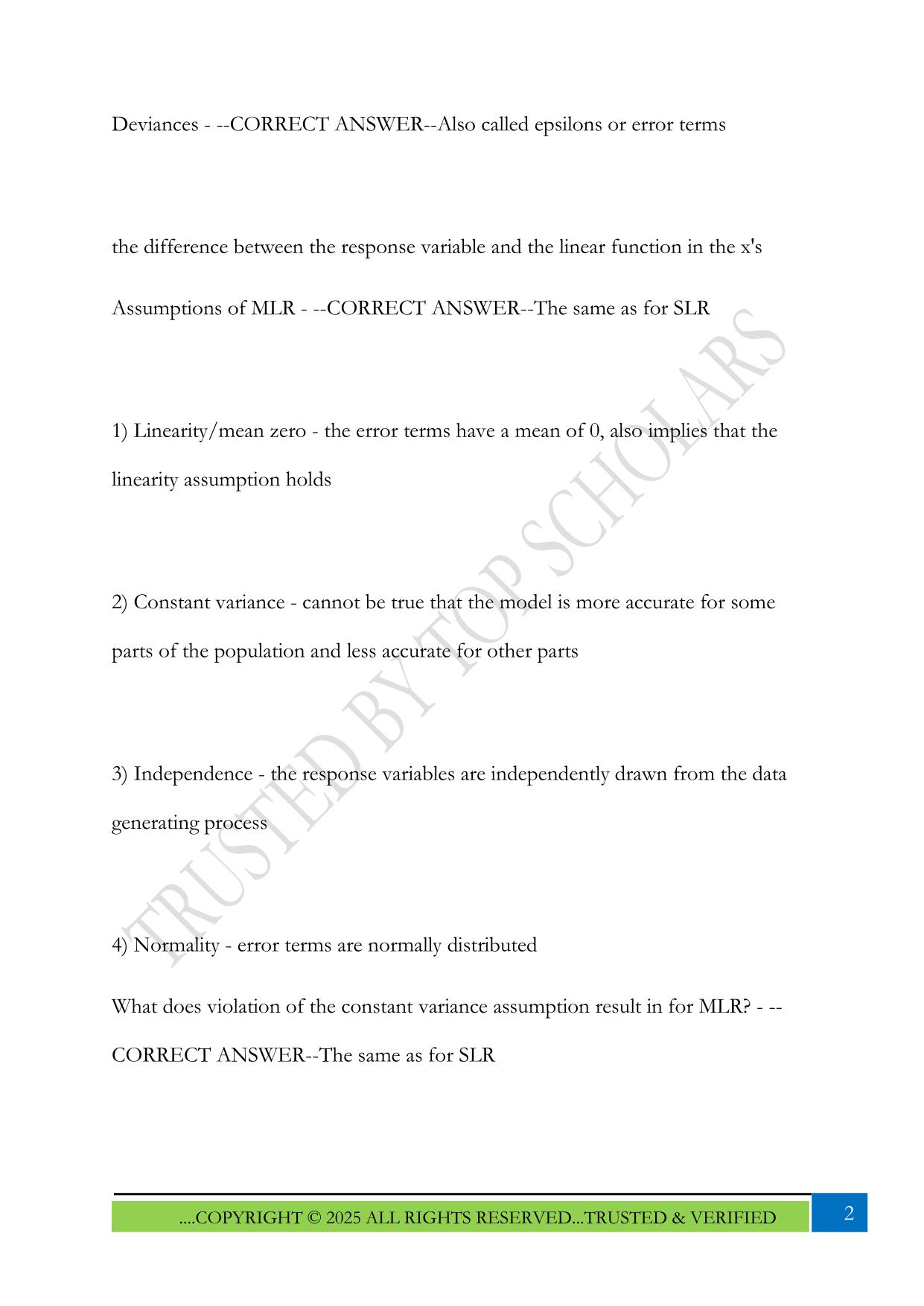 Regression (ISYE 6414) - Module 2 Exam 2025 Questions and Answers