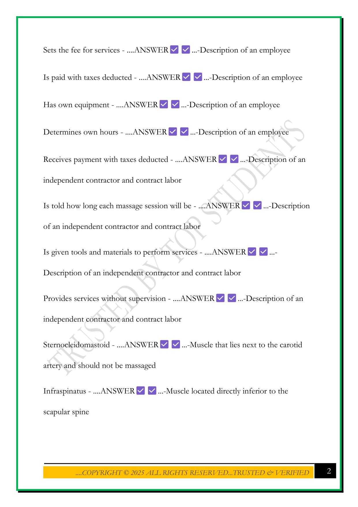 MASSAGE THERAPY PRACTICE TEST 2025 QUESTIONS AND ANSWERS