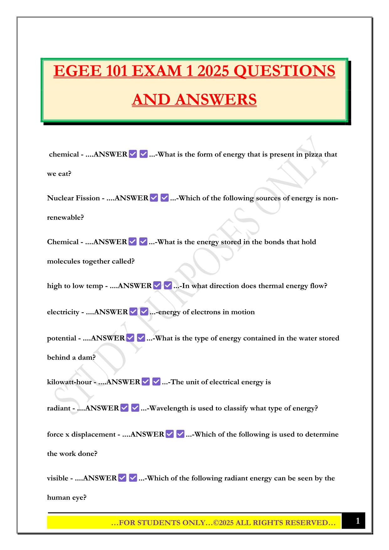 EGEE 101 EXAM 1 2025 QUESTIONS AND ANSWERS