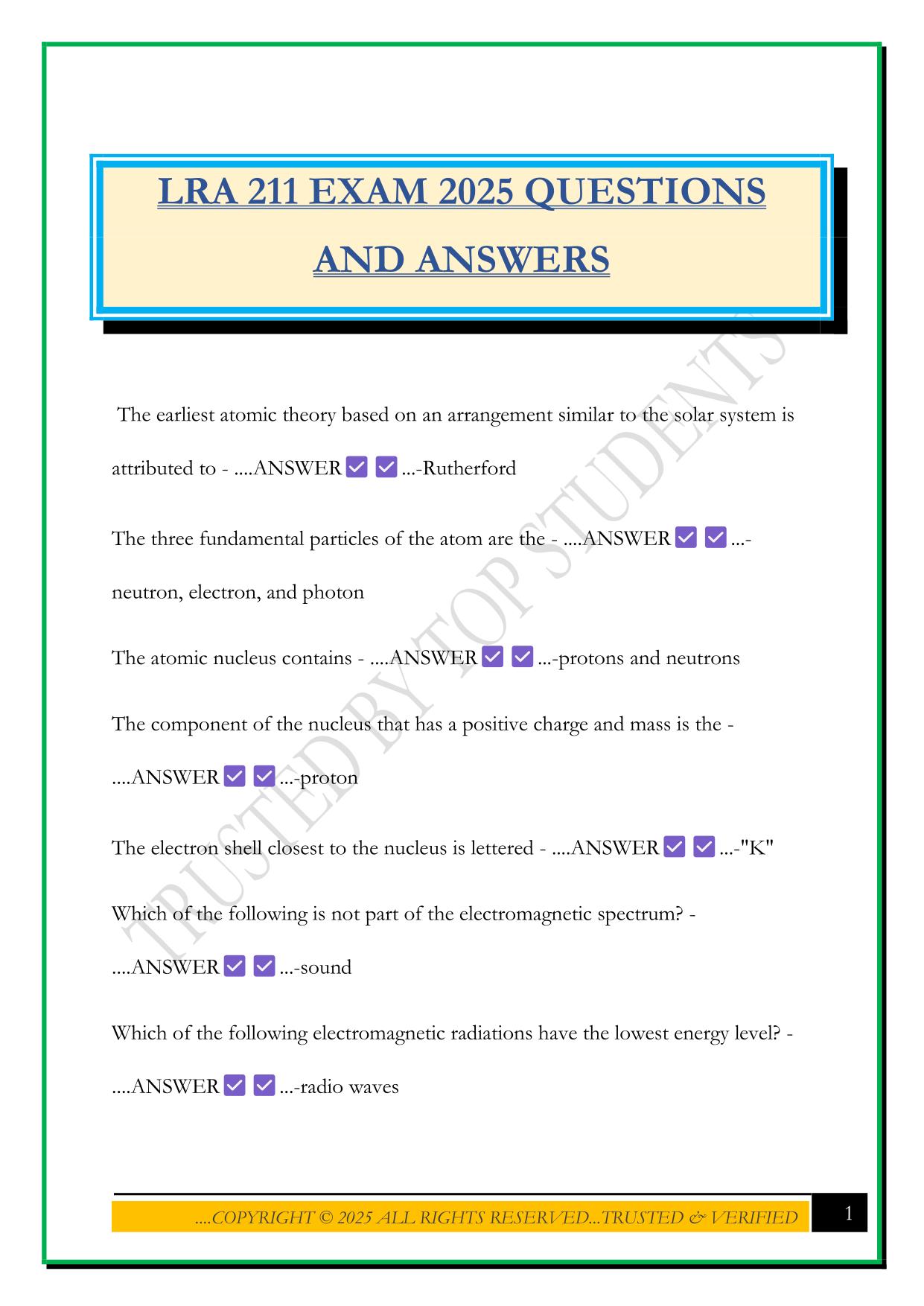 LRA 211 EXAM 2025 QUESTIONS AND ANSWERS
