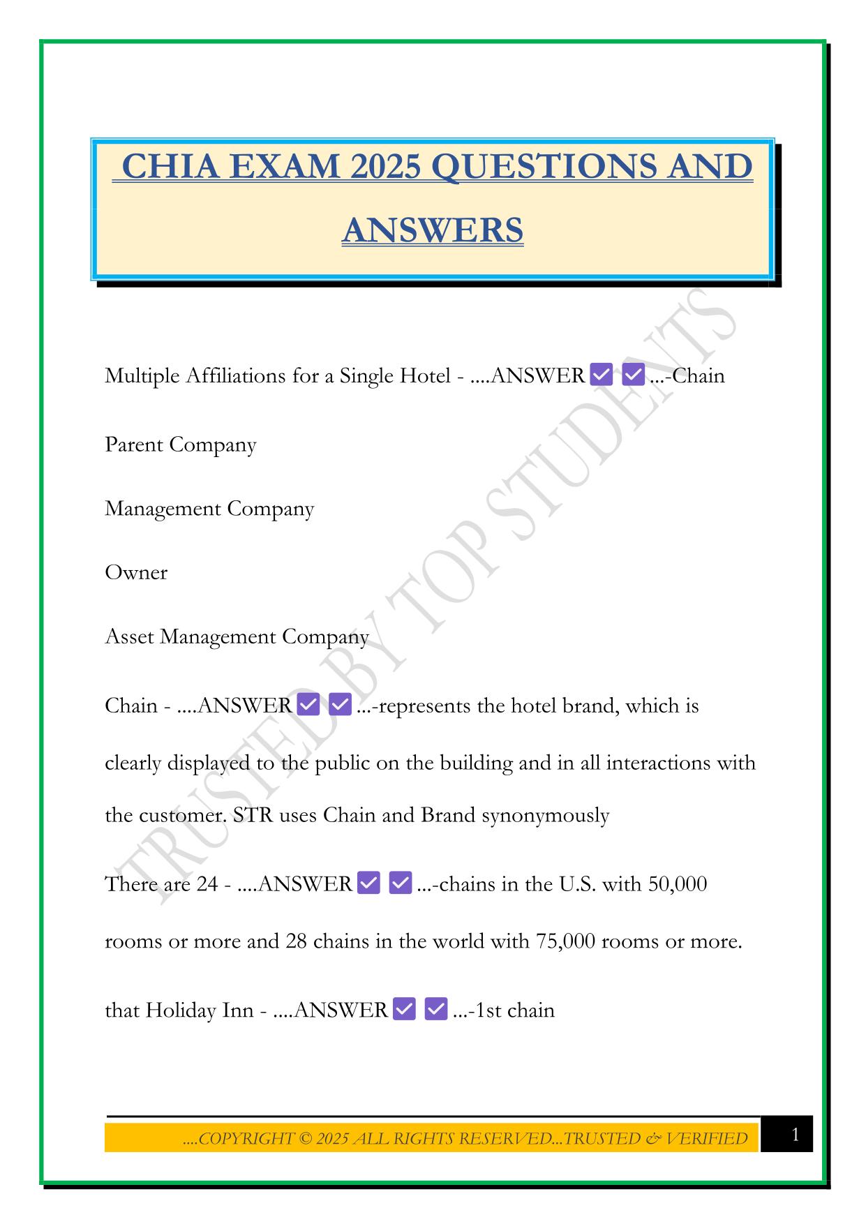 CHIA EXAM 2025 QUESTIONS AND ANSWERS