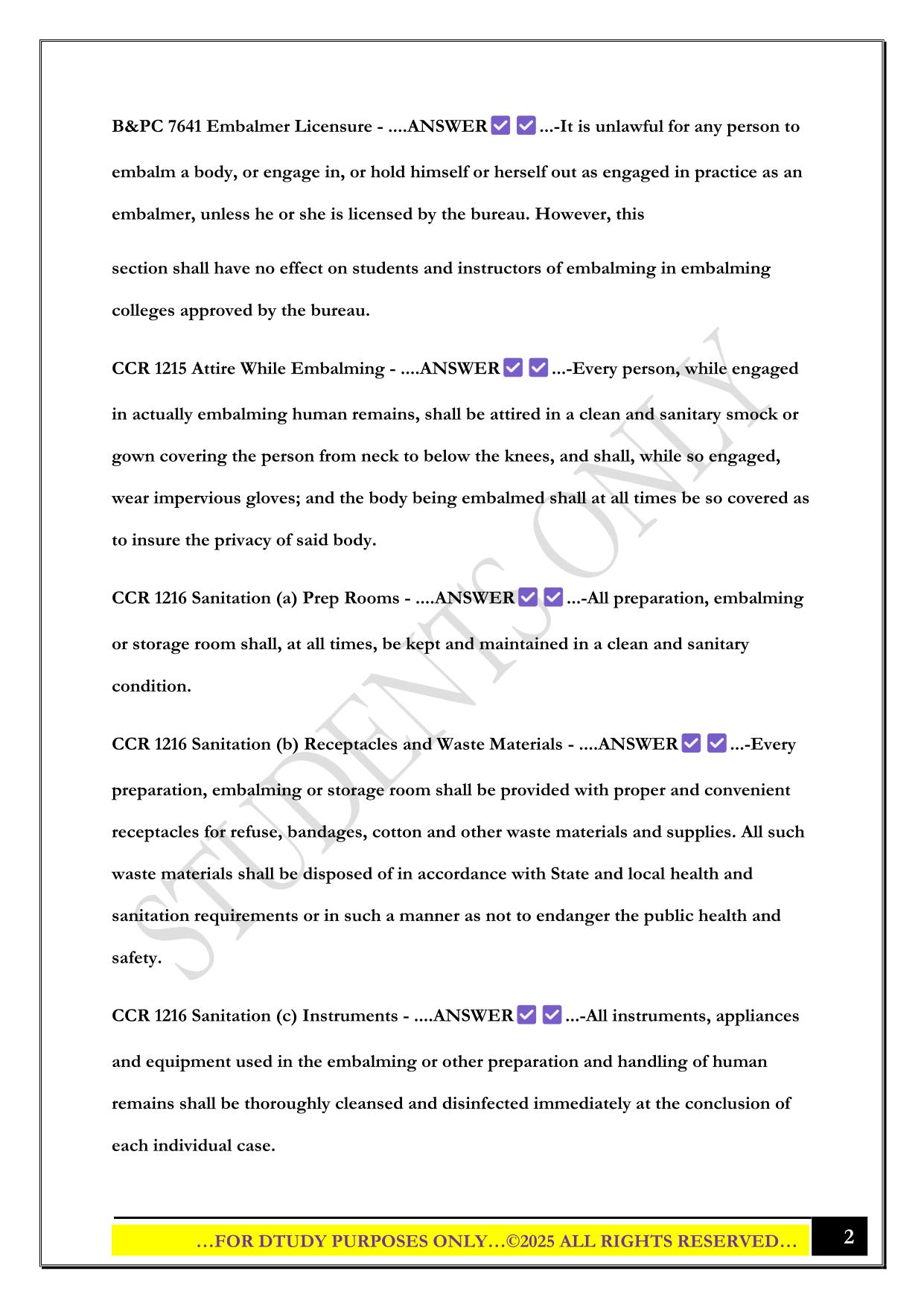CALIFORNIA EMBALMER'S EXAM – COMPLETE 2025 QUESTIONS AND ANSWERS