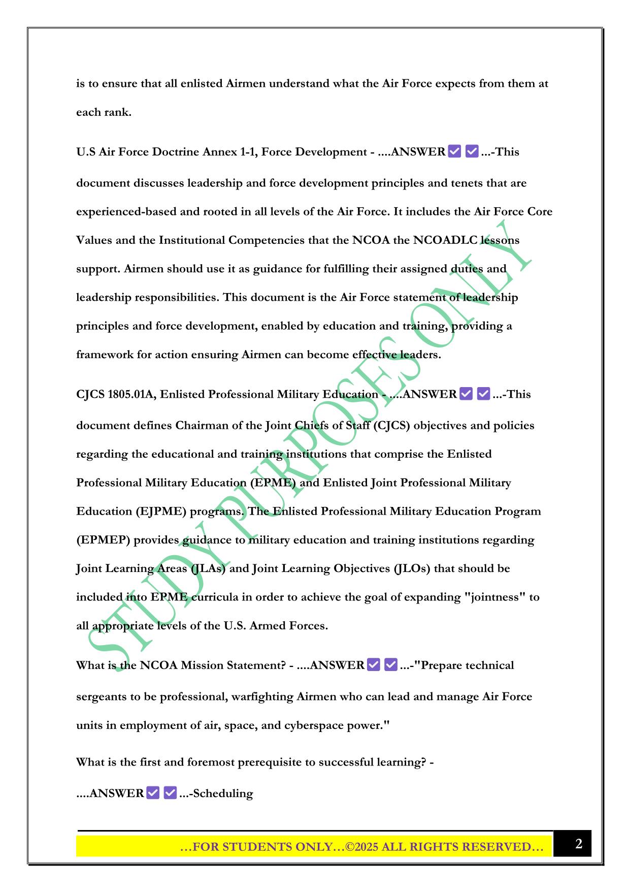 Air Force NCOA Course 15 Set A Volume I 2025 Questions and Answers