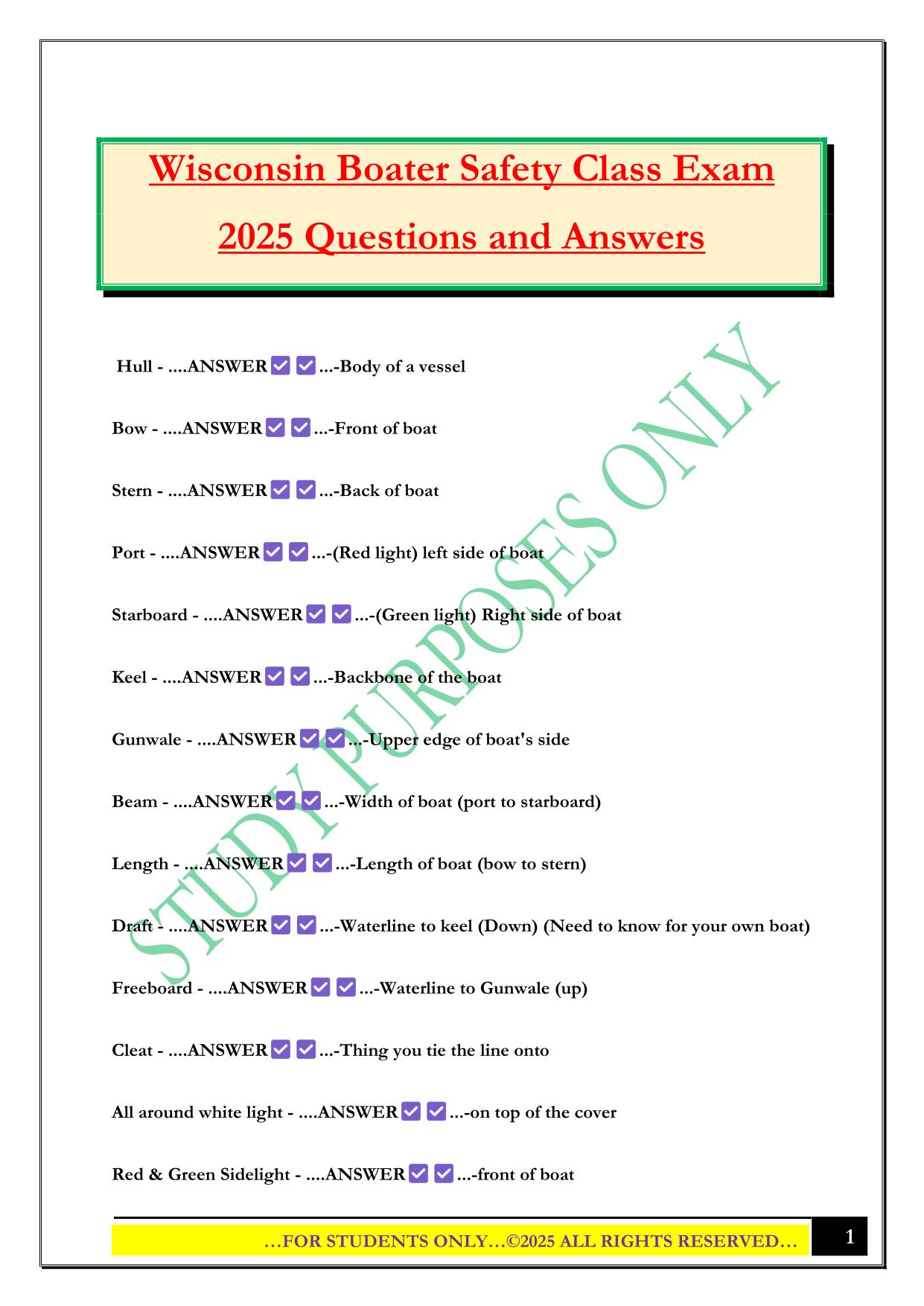 Wisconsin Boater Safety Class Exam 2025 Questions and Answers