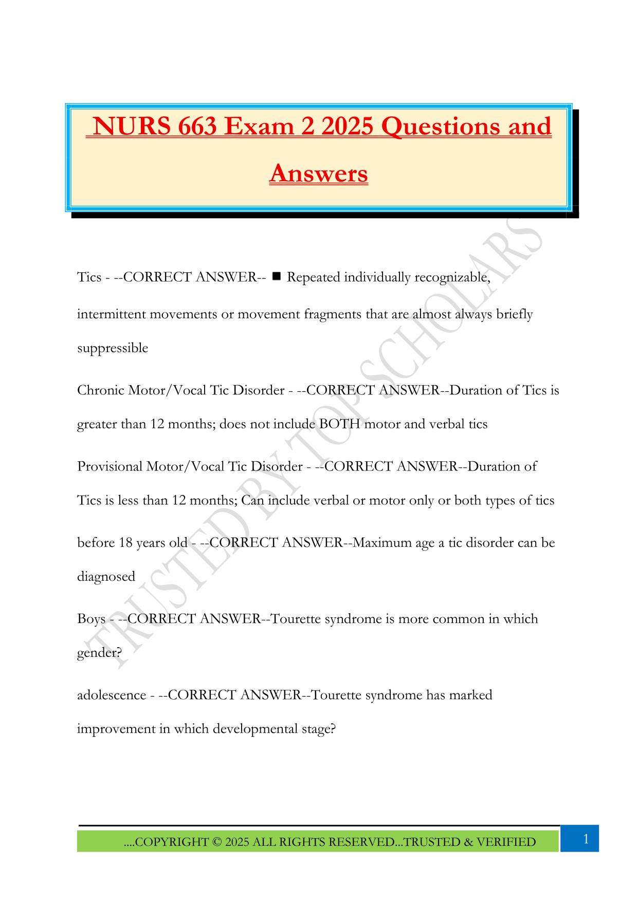 NURS 663 Exam 2 2025 Questions and Answers