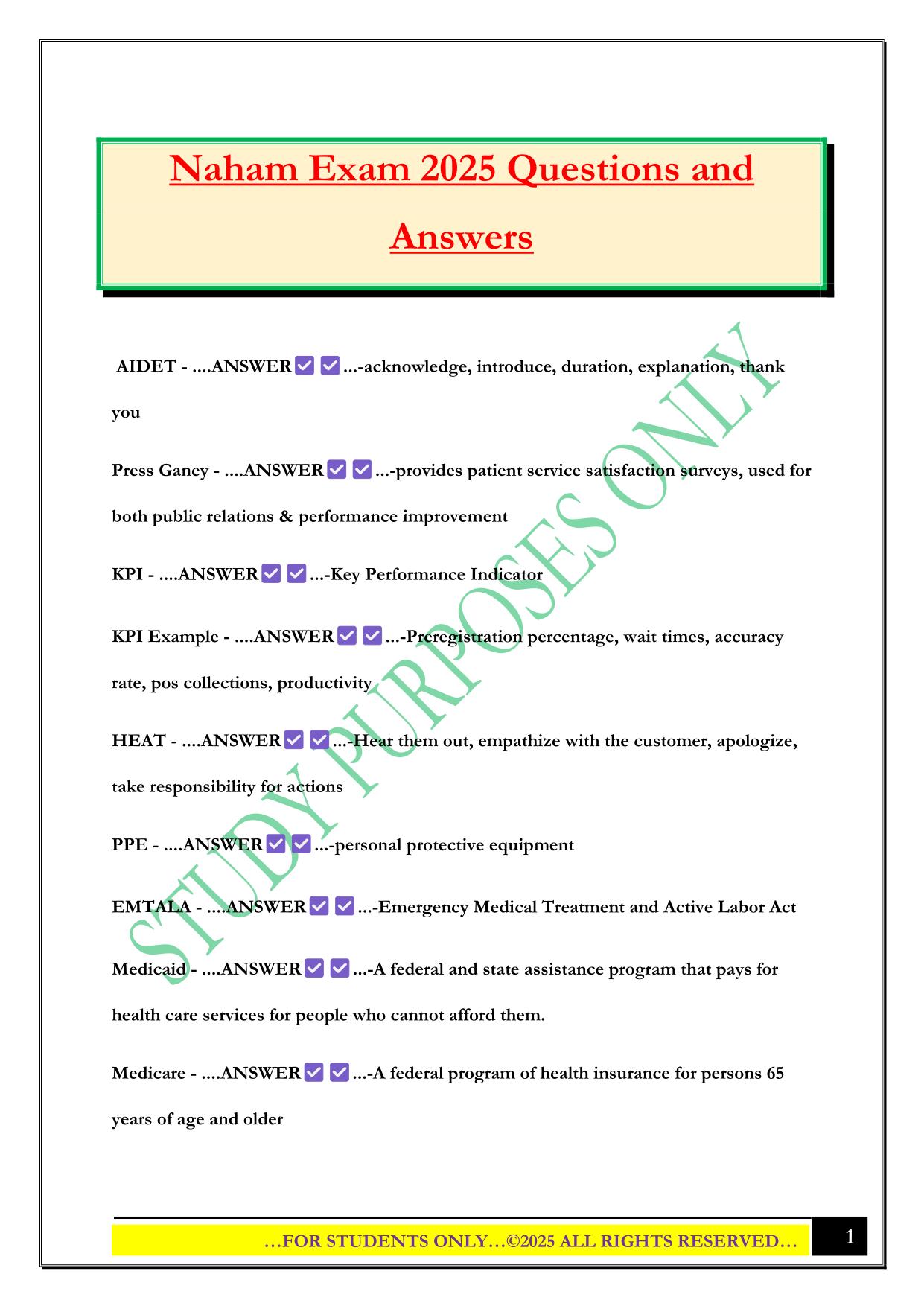 Naham Exam 2025 Questions and Answers
