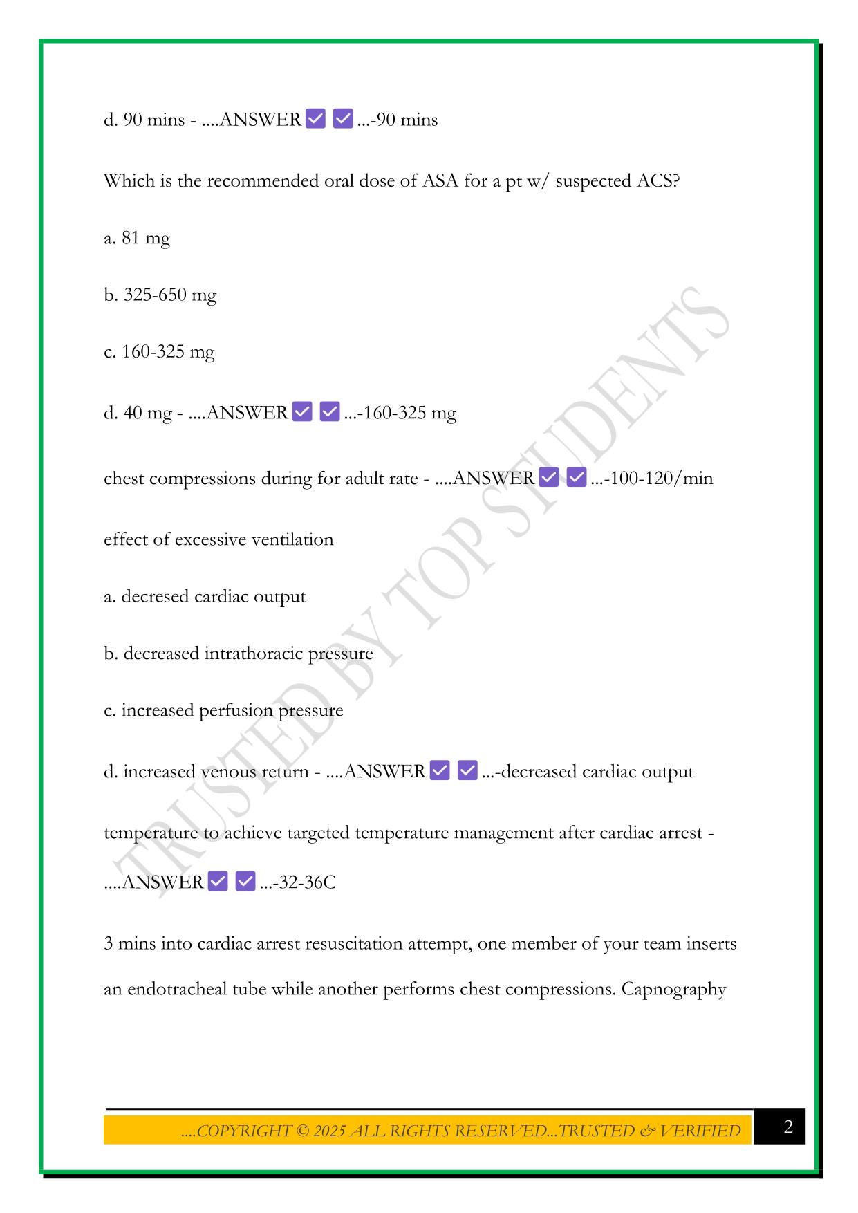 ADVANCED CARDIOVASCULAR LIFE SUPPORT EXAM 2025 QUESTIONS AND ANSWERS