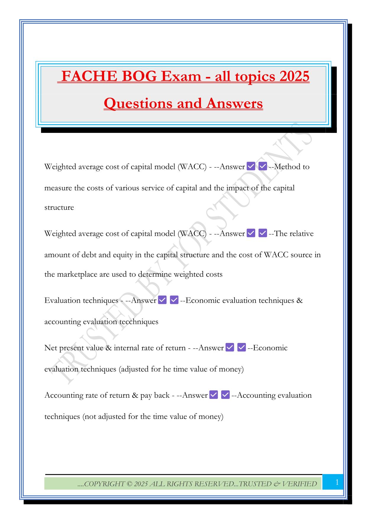 FACHE BOG Exam - all topics 2025 Questions and Answers