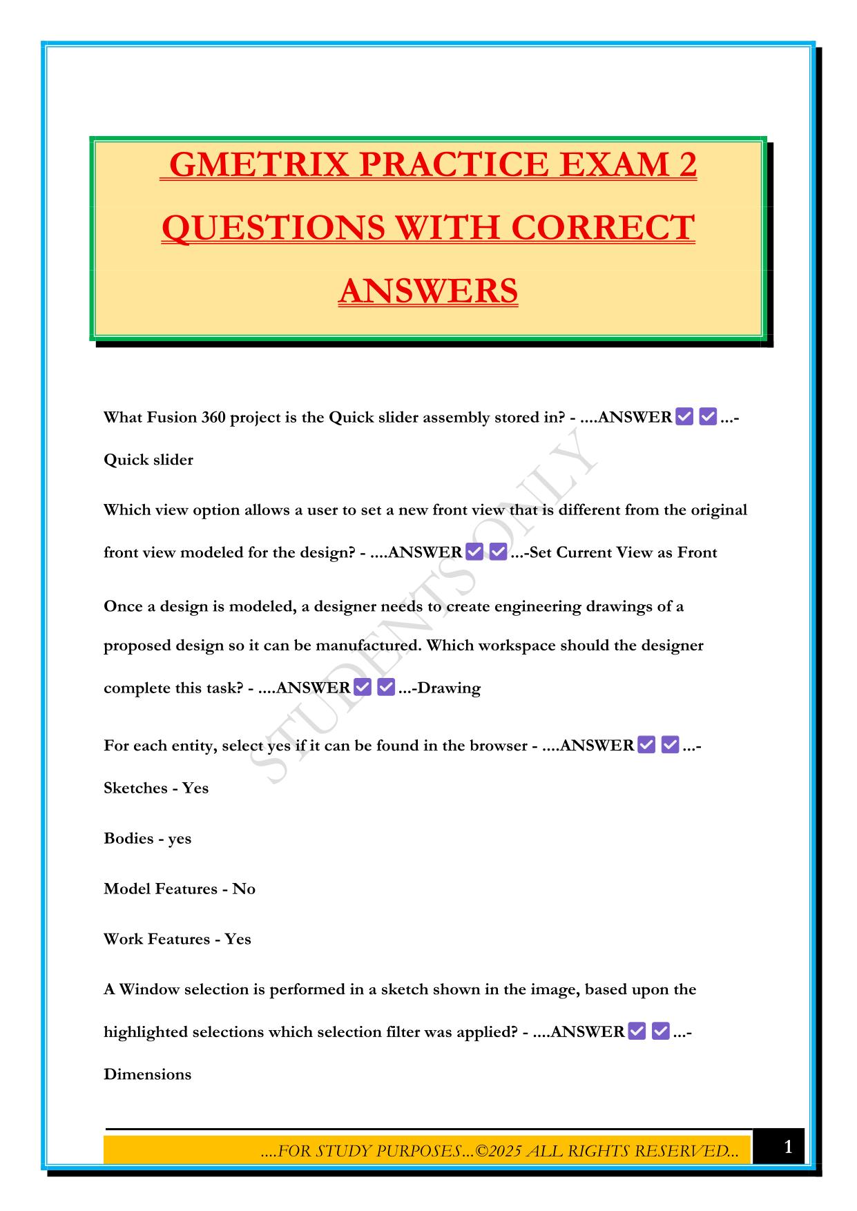 GMETRIX PRACTICE EXAM 2 QUESTIONS WITH CORRECT ANSWERS