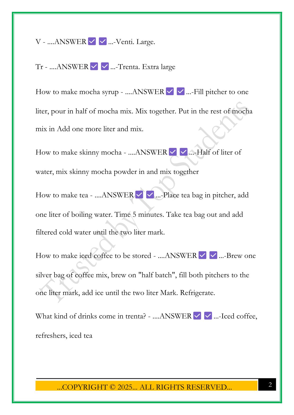 STARBUCKS BARISTA TEST 2025 QUESTIONS AND ANSWERS