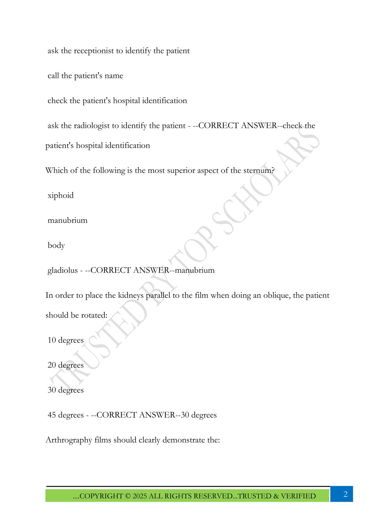 Procedures (Test) Part 1 dtiem Mosby's Comprehensive Review of Radiology (6th Edition) Exam 2025 Questions and Answers