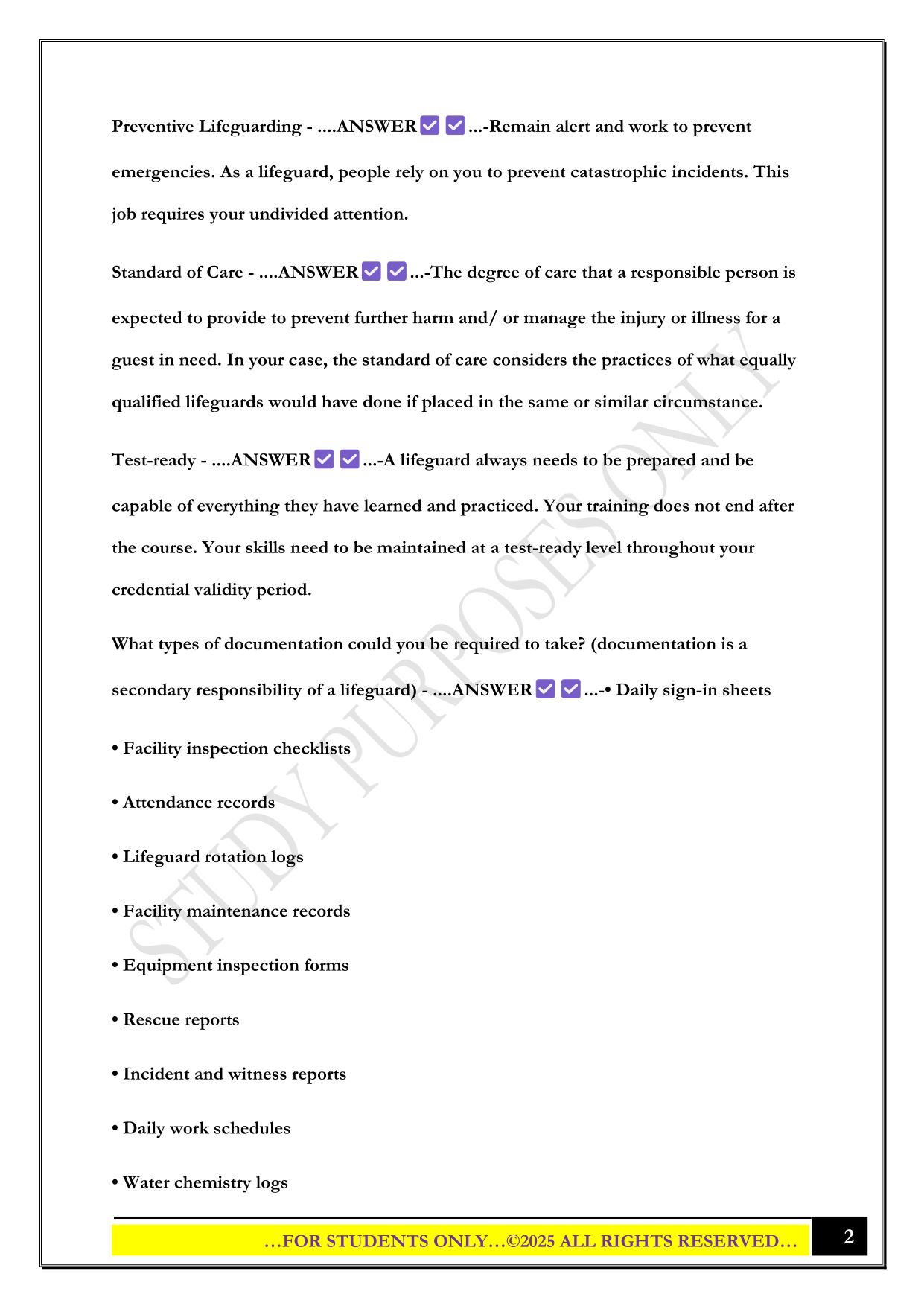 Ellis & Associates Lifeguard Training Vocabulary Exam 2025 Questions and Answers