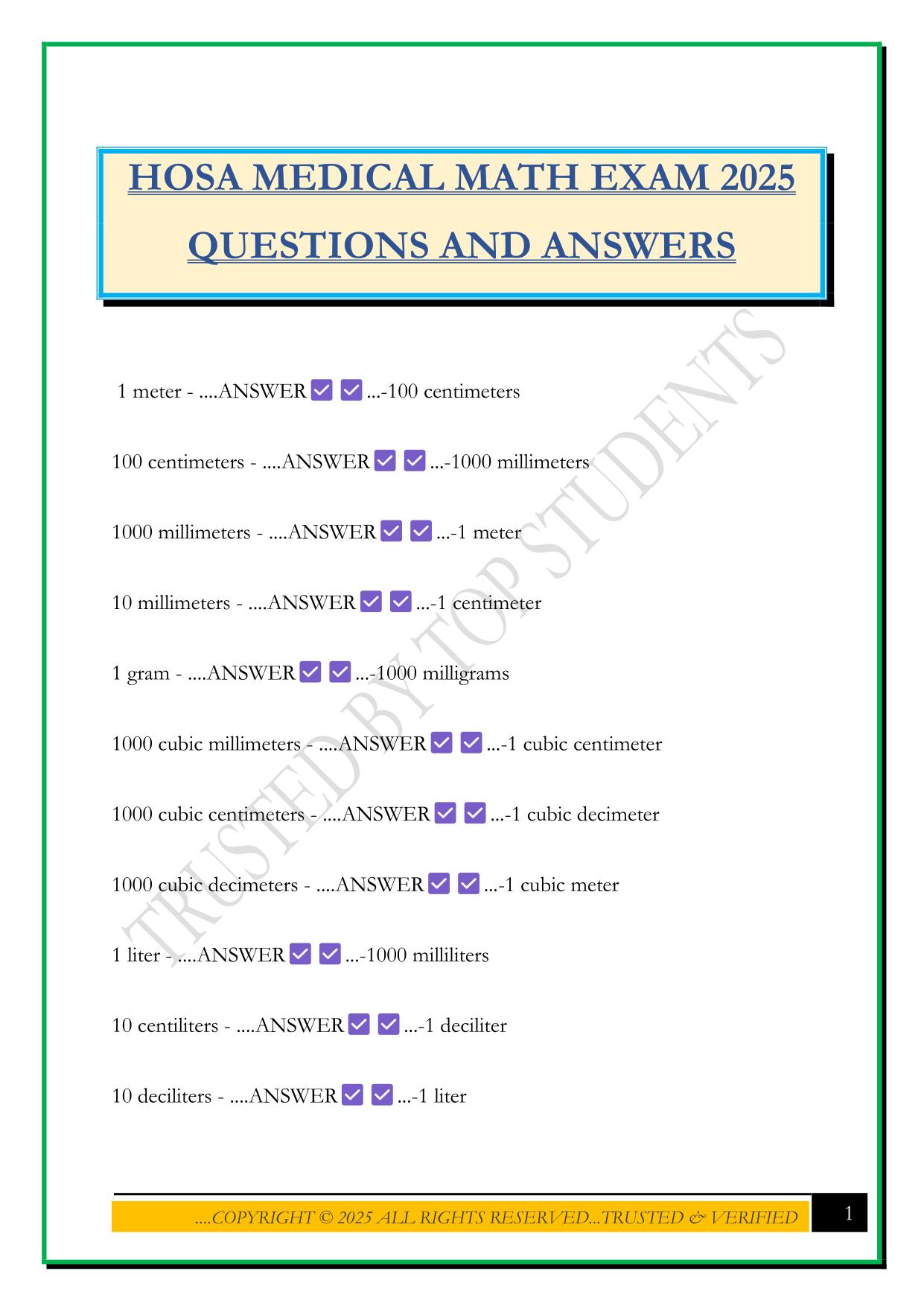 HOSA Bundled Exams Questions and Answers 100% Pass|Updated and Verified
