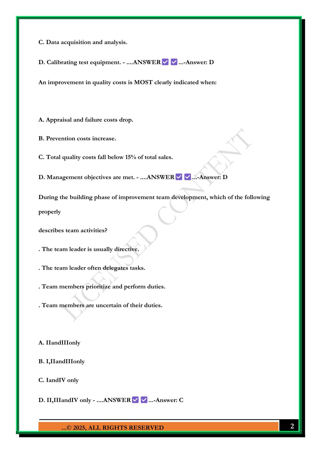QUALITY ENGINEER EXAM - PART 1 2025 QUESTIONS AND ANSWERS