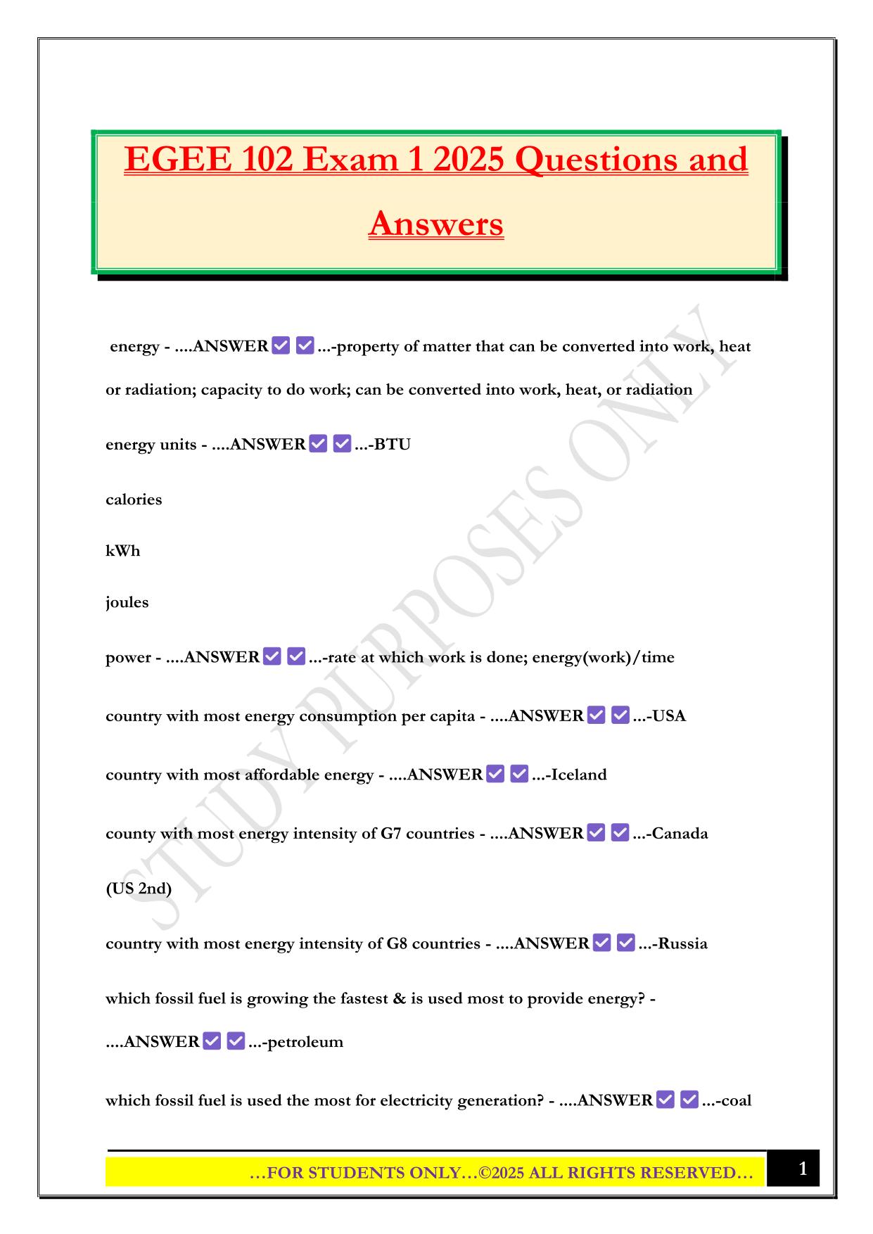 EGEE 102 Exam 1 2025 Questions and Answers