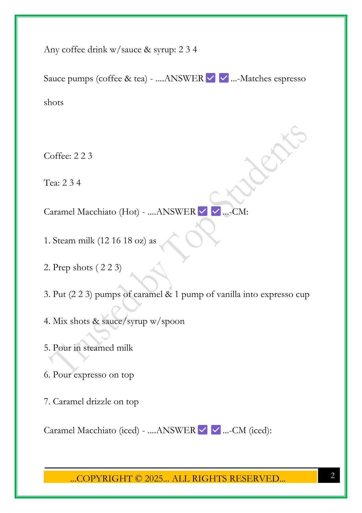 PEET'S COFFEE DRINKS, PEET'S COFFEE BARISTA TRAINING EXAM 2025 QUESTIONS AND ANSWERS