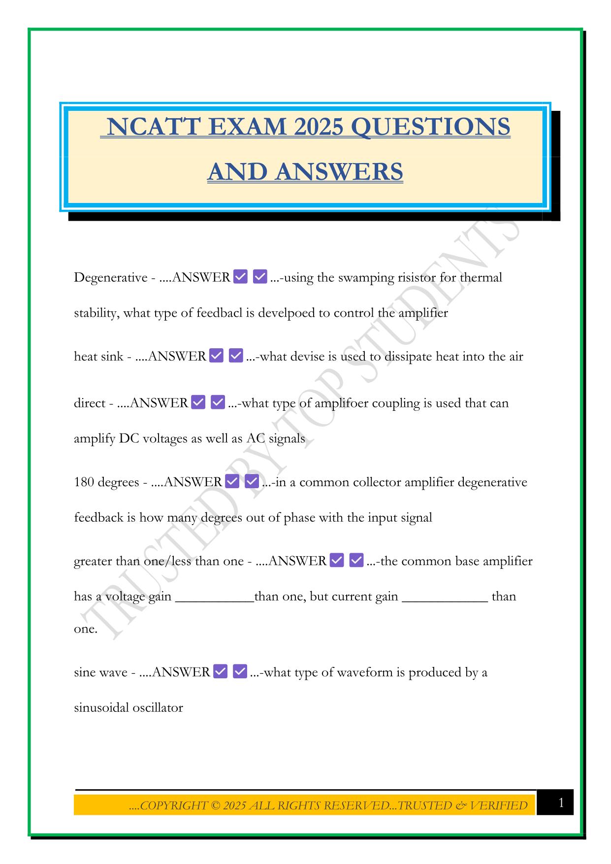 NCATT EXAM 2025 QUESTIONS AND ANSWERS