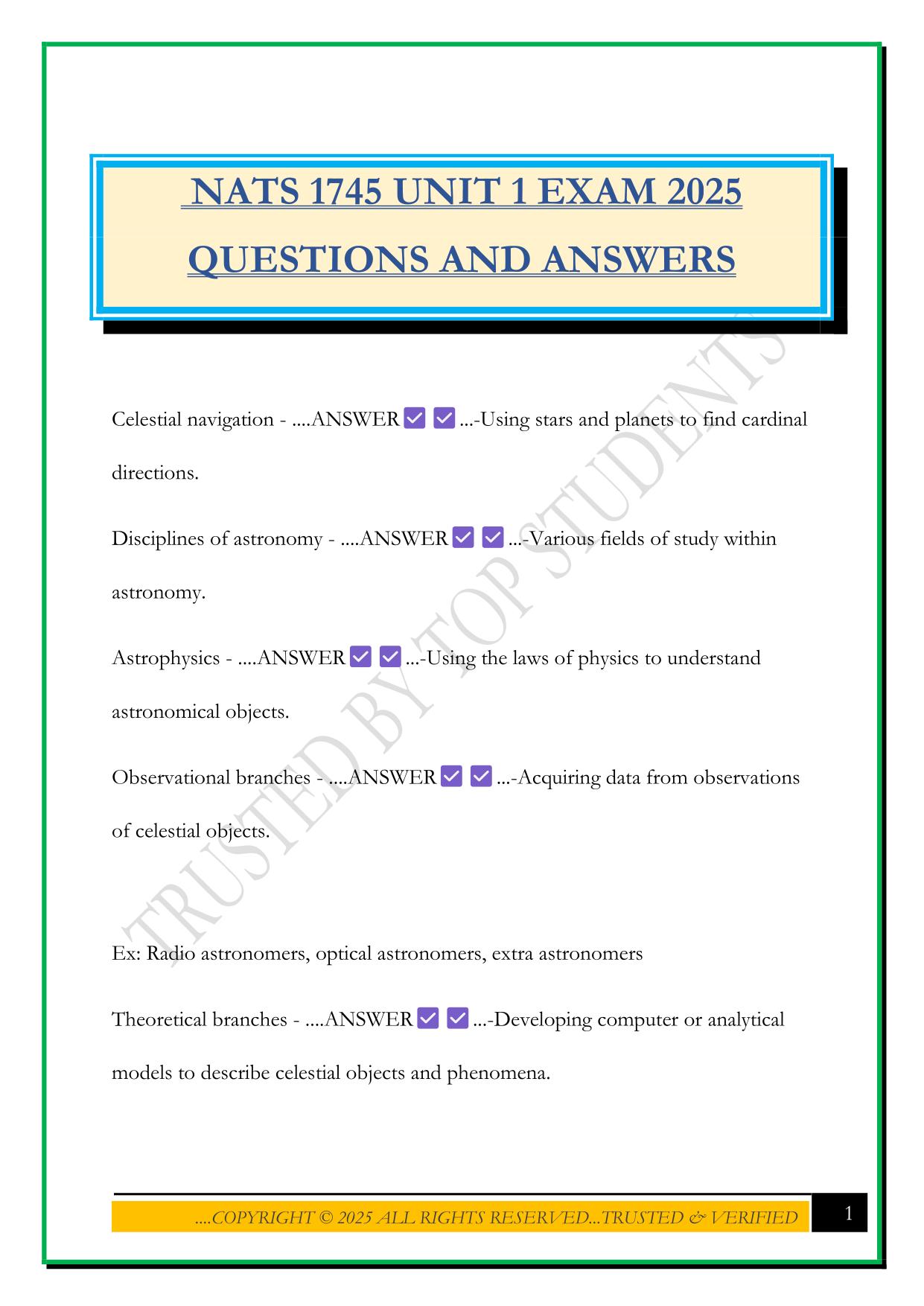 NATS 1745 Bundled Exams Questions and Answers |100% Pass |Verified and Updated