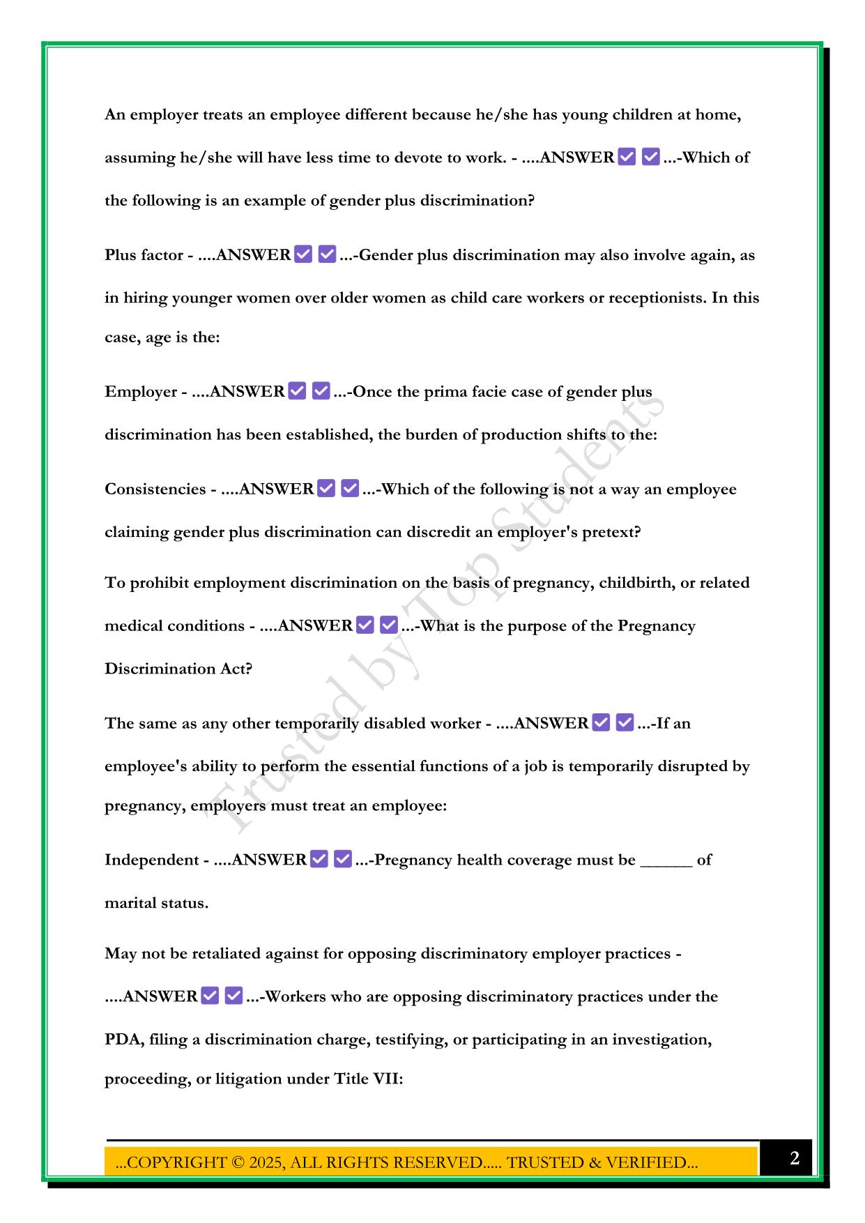 C233 - EMPLOYMENT LAW (LESSON 3 & 4) EXAM 2025 QUESTIONS AND ANSWERS