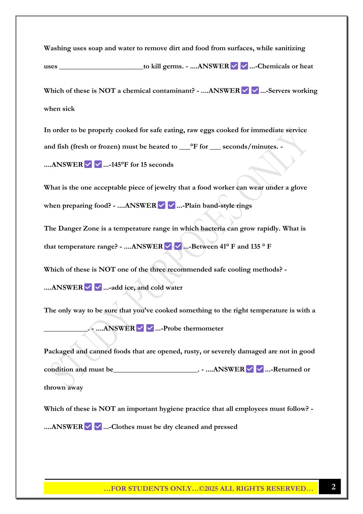 EFOODHANDLERS TEST 2025 QUESTIONS AND ANSWERS