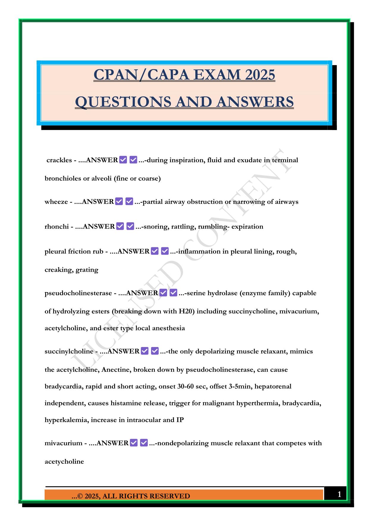 CPAN/CAPA EXAM 2025 QUESTIONS AND ANSWERS