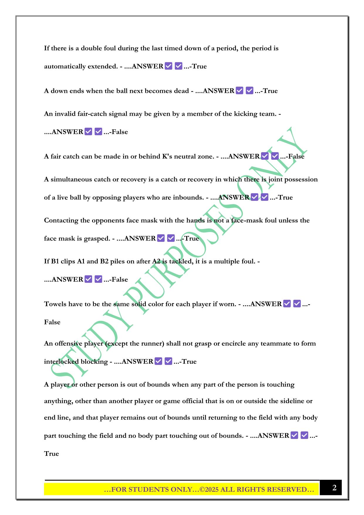 NFHS Football Exam 2025 Questions and Answers
