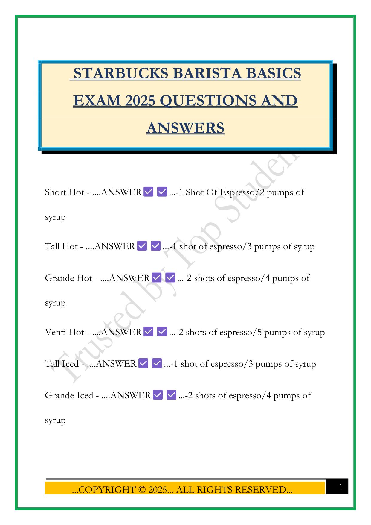 STARBUCKS BARISTA BASICS EXAM 2025 QUESTIONS AND ANSWERS